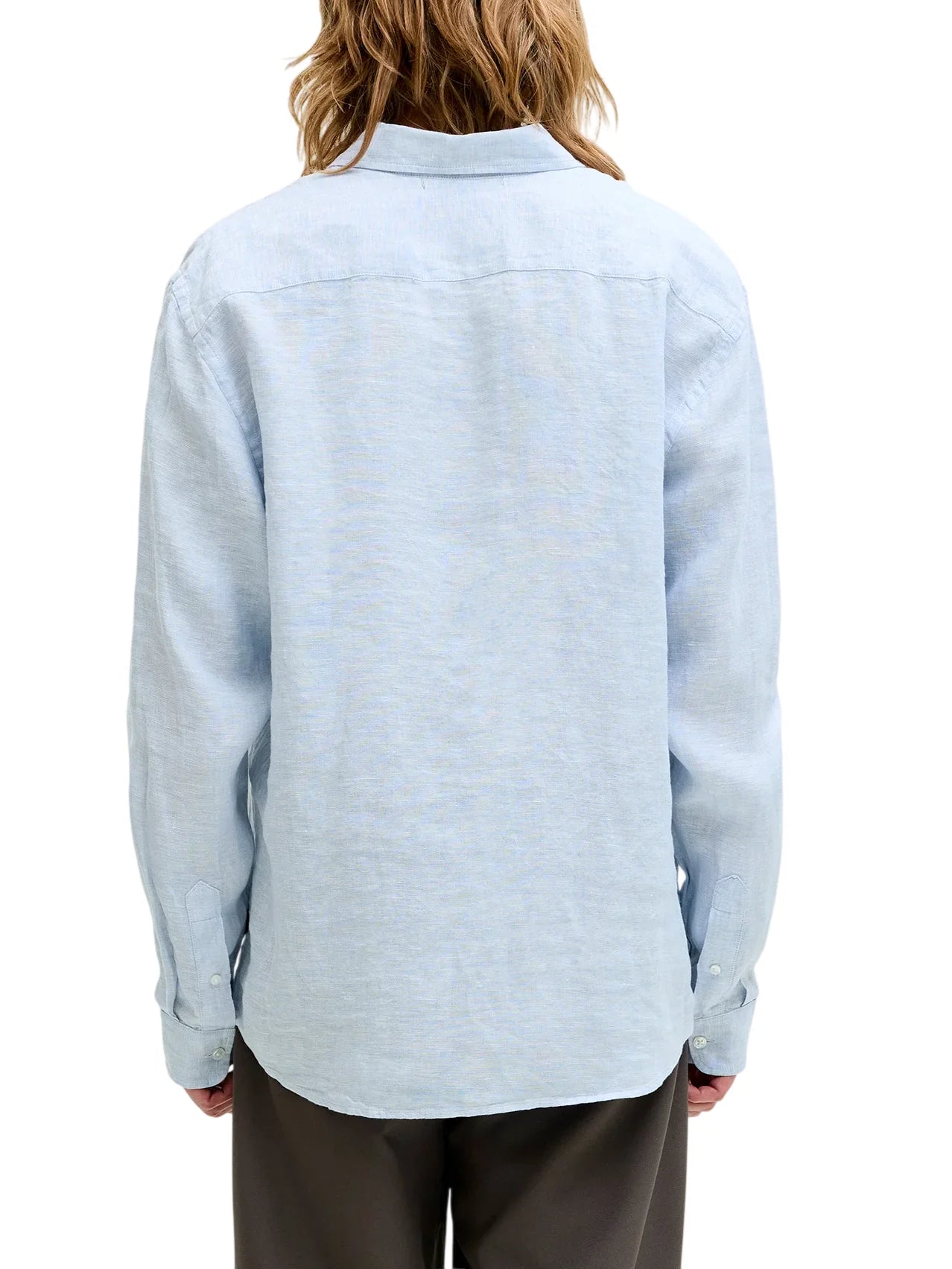 Jack&Jones camicia in lino uomo manica lunga celeste 12293563 CHAMBRAY BLUE JACK&JONES 