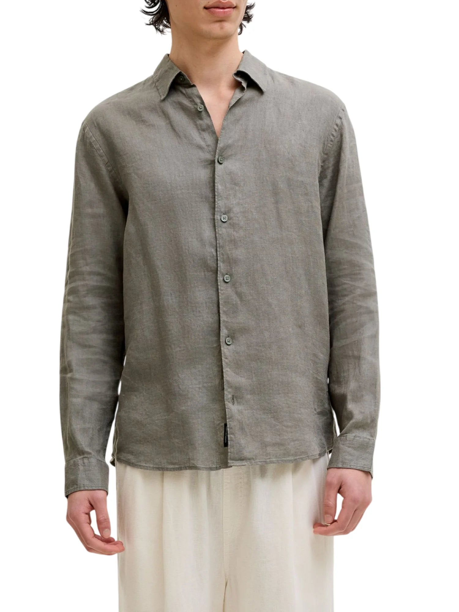Jack&Jones camicia in lino uomo manica lunga verde militare 12293563 SMOKEY OLIVE JACK&JONES 