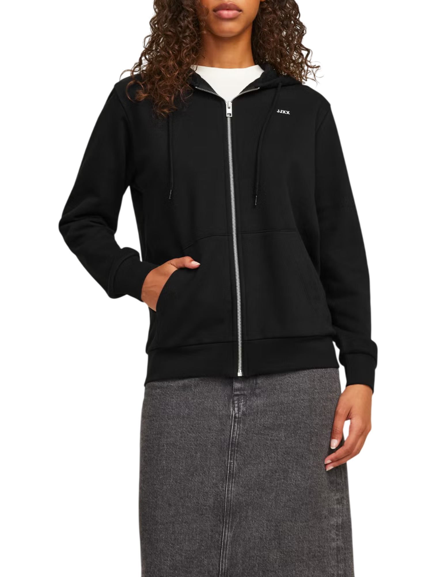 JJXX felpa donna con cappuccio Abbiae nera 12258320 BLACK-BRIGHT WHITE JJXX JJXX 