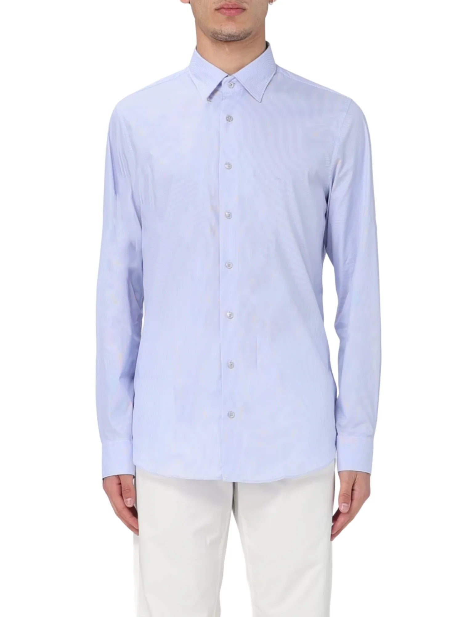 Michael Kors camicia manica lunga slim fit a righe celeste bianco MK0DS01258 M455 MICHAEL KORS 