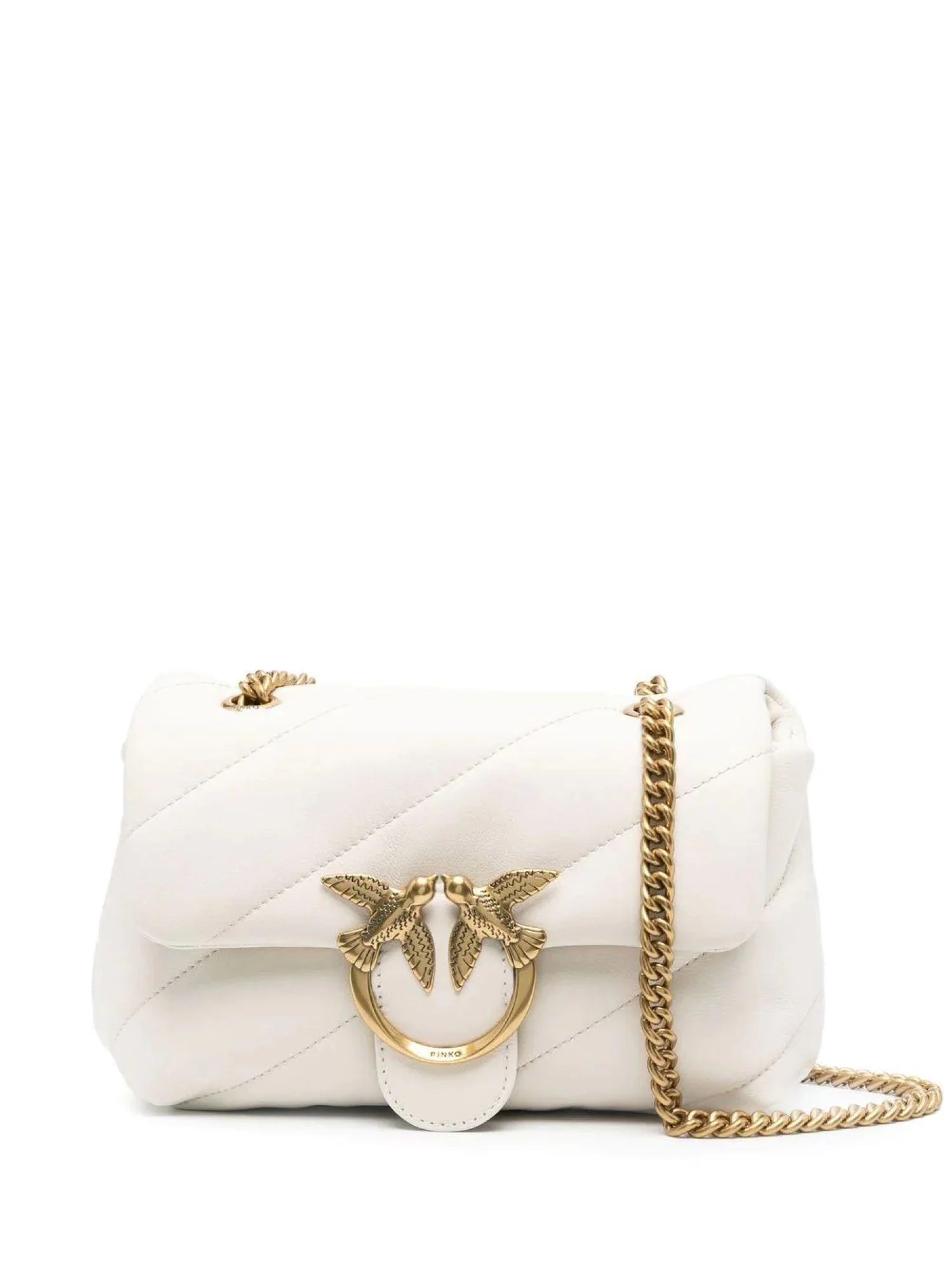 Pinko borsa a spalla Love Bag Mini Puff in pelle trapuntata bianco oro 100039-A0F2 Z14Q PINKO 