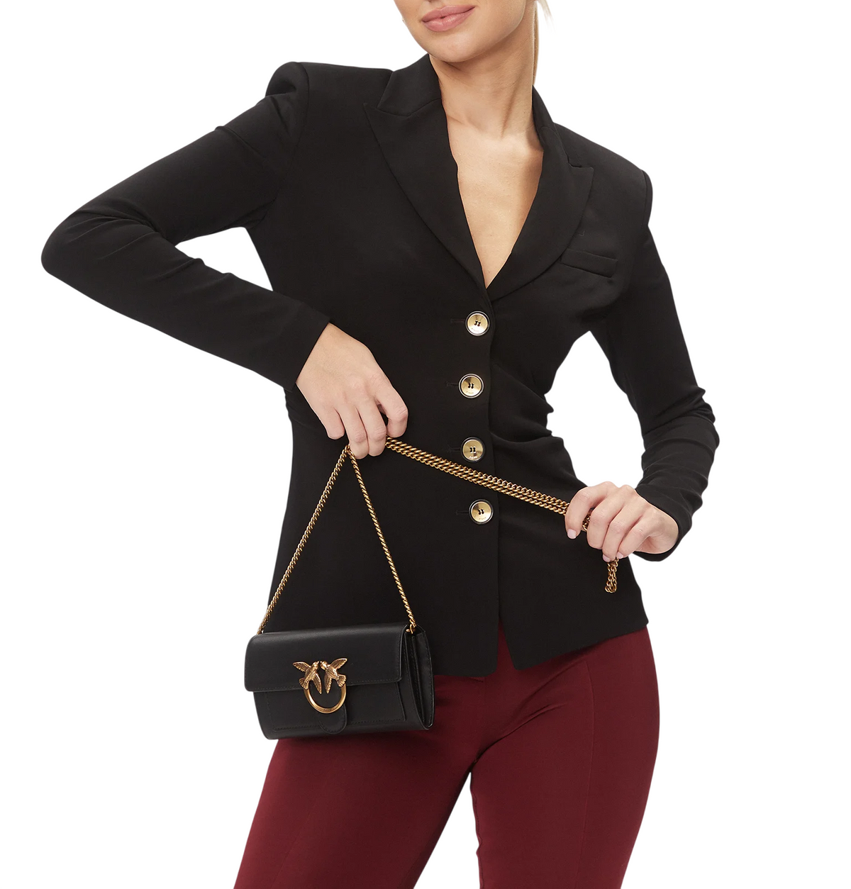 Pinko pochette Love One Wallet in pelle nero oro 100062-A0F1 Z99Q PINKO 