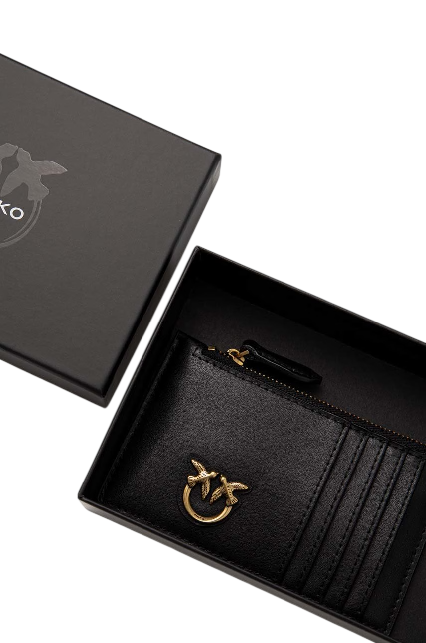 Pinko portacarte Airone donna in pelle con logo nero 100251-A0F1 Z99Q PINKO 