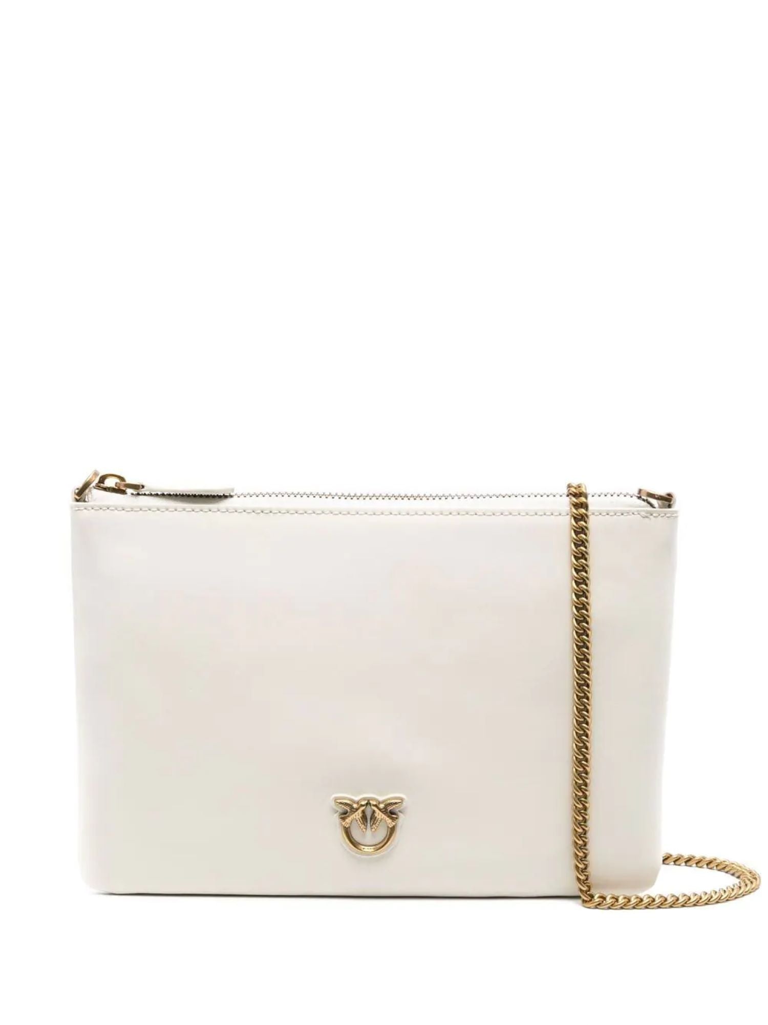 Pinko pochette Flat Classic in pelle con tracolla bianco oro 100455-A0F1 Z14Q PINKO 