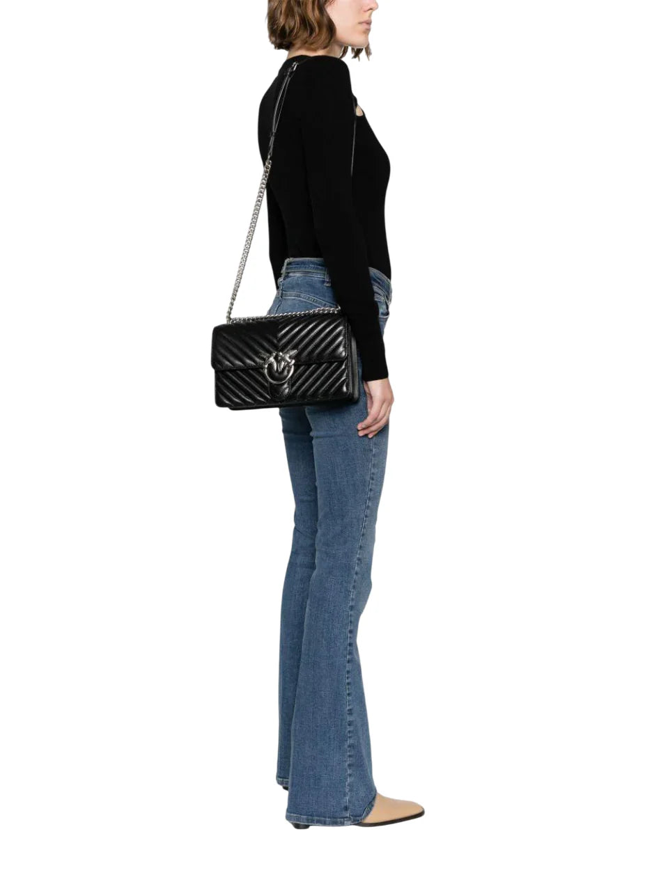 Pinko borsa Love Bag One Classic in pelle chevron nero argento 100941-A0GK Z99O PINKO 