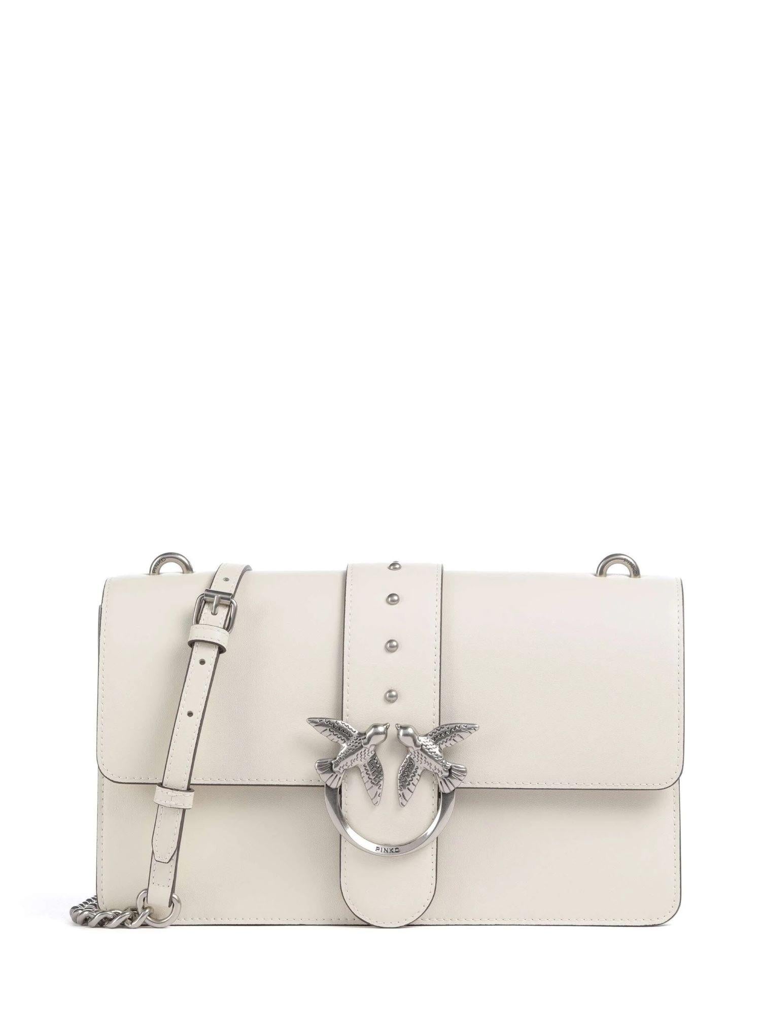 Pinko borsa a tracolla Love One Classic in pelle bianco argento 105857-A0F1 Z14O PINKO 