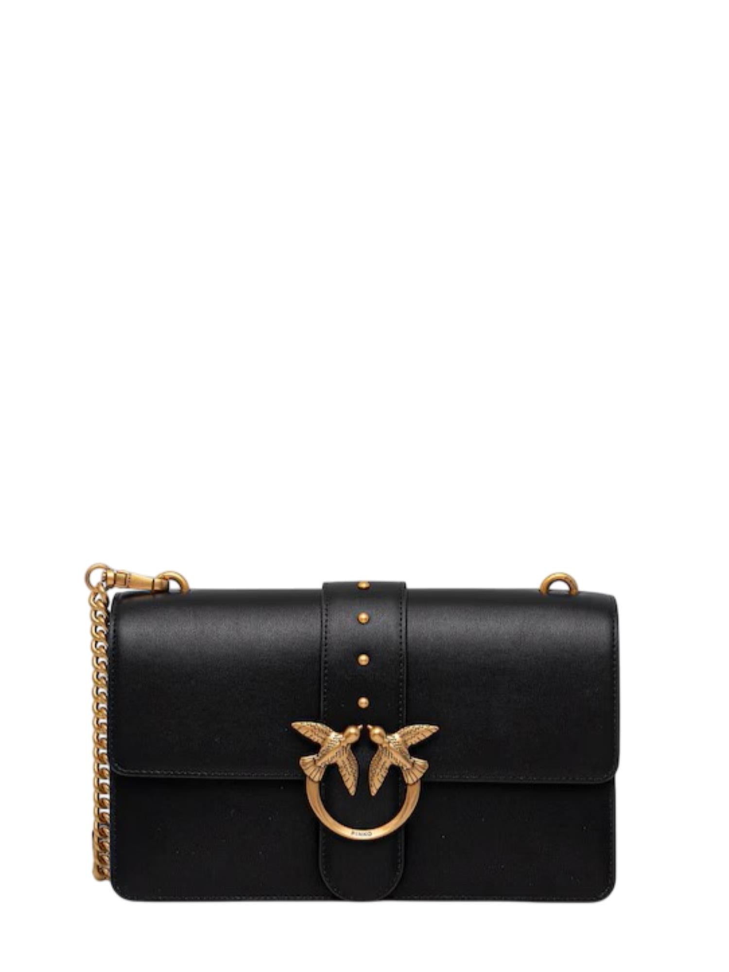 Pinko borsa a tracolla Love One Classic in pelle nero oro 105857-A0F1 Z99Q PINKO 