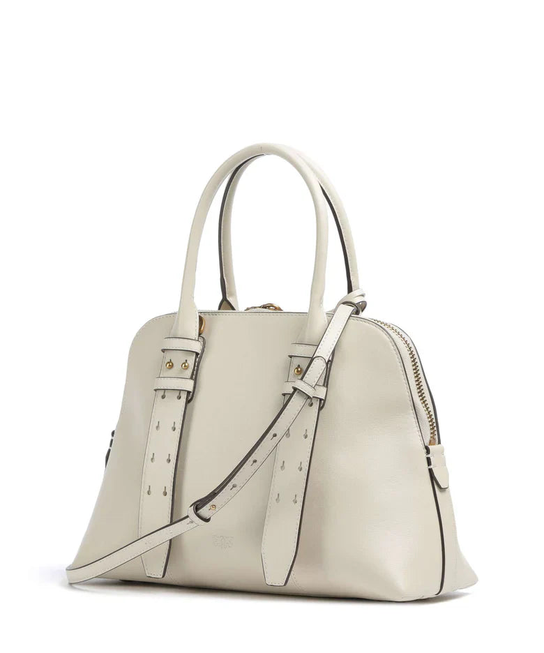 Pinko borsa Bowling Bag Medium in pelle bianco oro 105906-A0QO Z14Q PINKO 