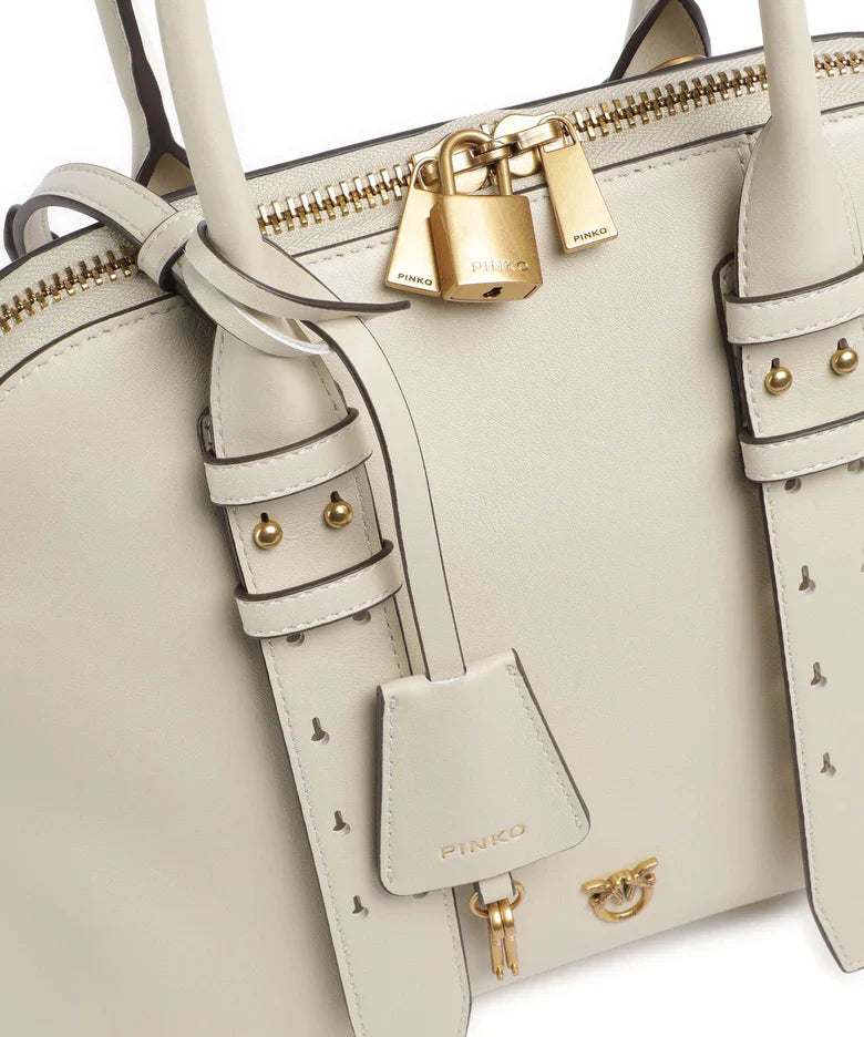 Pinko borsa Bowling Bag Medium in pelle bianco oro 105906-A0QO Z14Q PINKO 