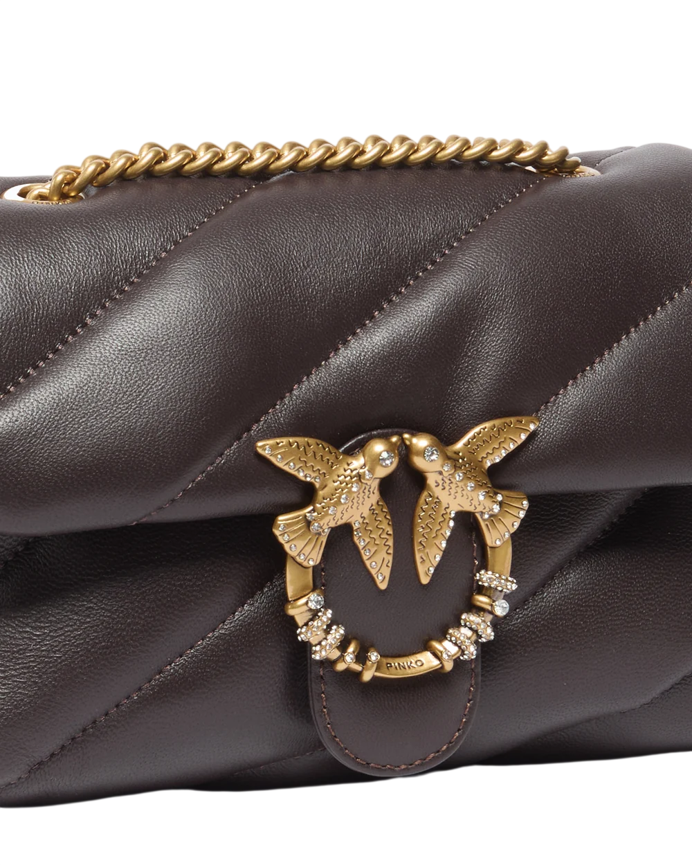Pinko borsa a spalla Love Bag Puff Mini New Buckle in pelle moro oro 107058-A0F2 M12Q PINKO 