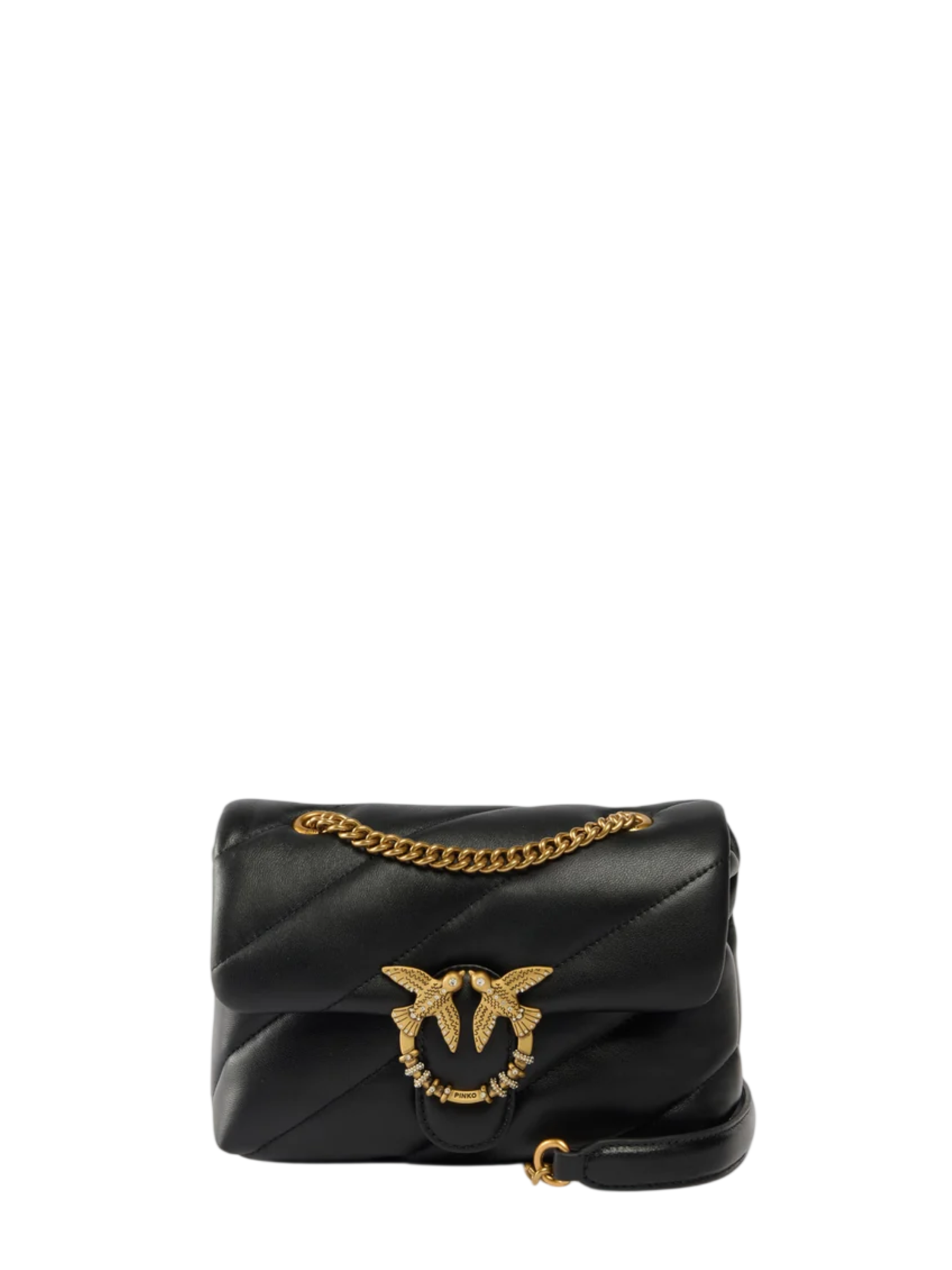 Pinko borsa a spalla Love Bag Puff Mini New Buckle in pelle nero oro 107058-A0F2 Z99Q PINKO 