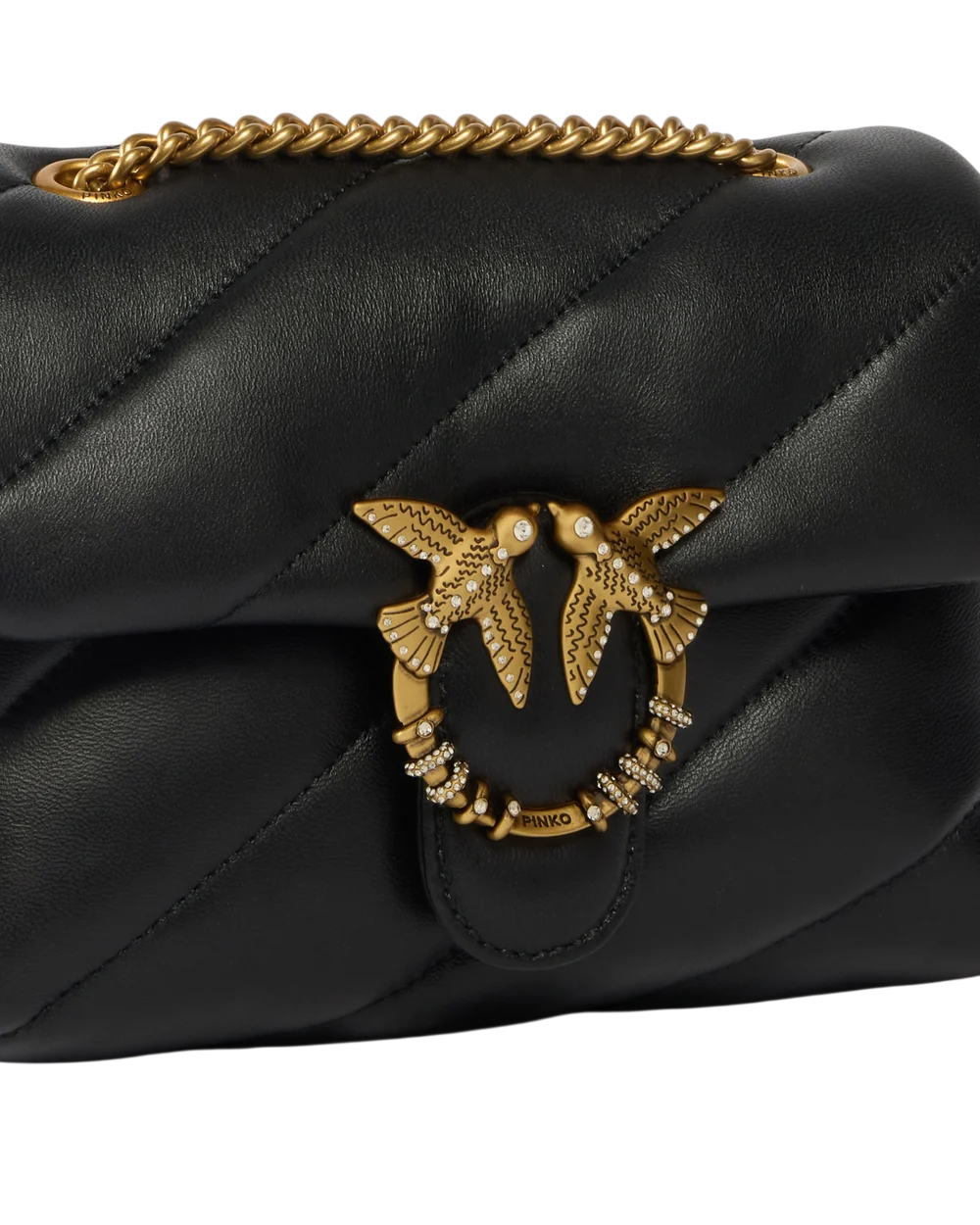 Pinko borsa a spalla Love Bag Puff Mini New Buckle in pelle nero oro 107058-A0F2 Z99Q PINKO 
