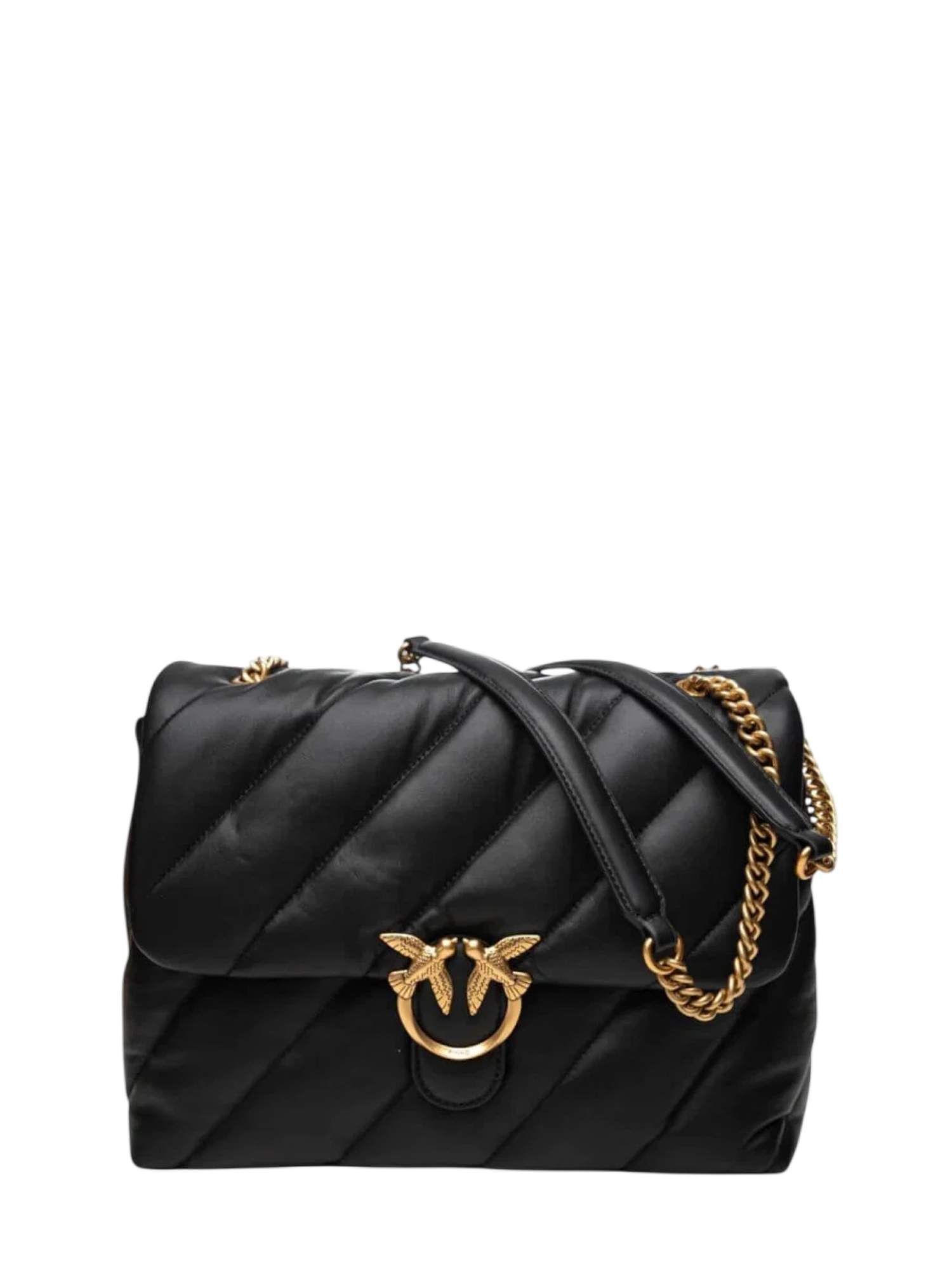 Pinko borsa Love Bag Puff Big in pelle con logo Love Birds nero oro 107615-A0F2 Z99Q PINKO 