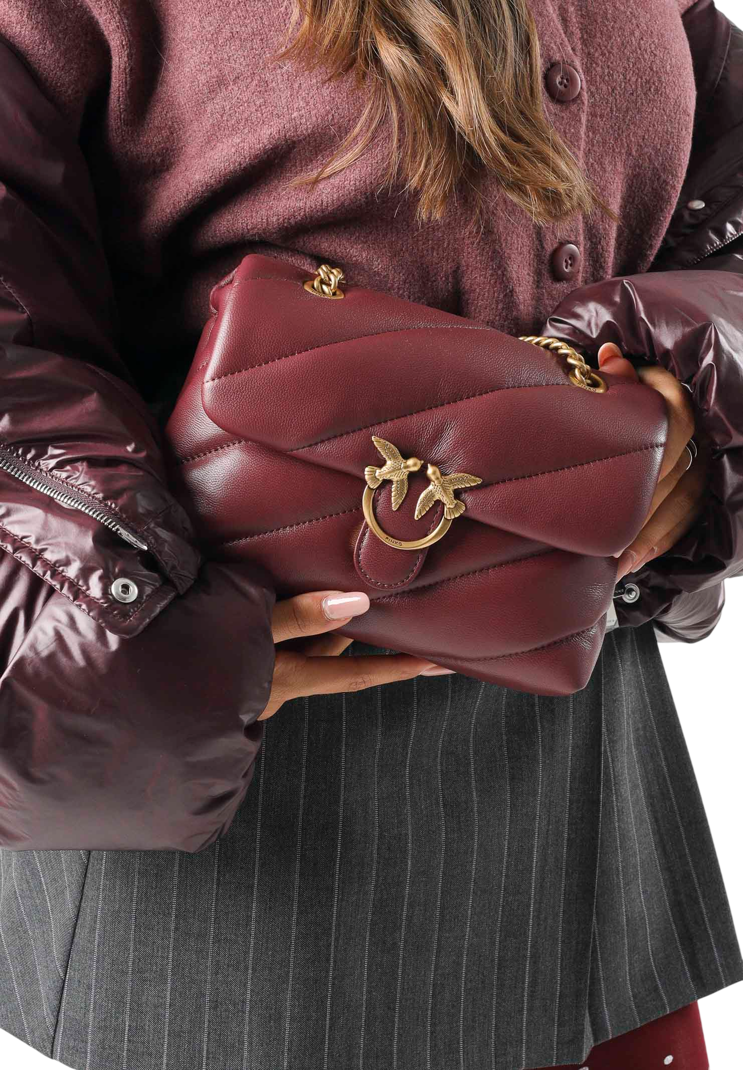 Pinko borsa Love Bag Puff Mini in pelle bordeaux oro 107617-A0F2 WW5Q PINKO 