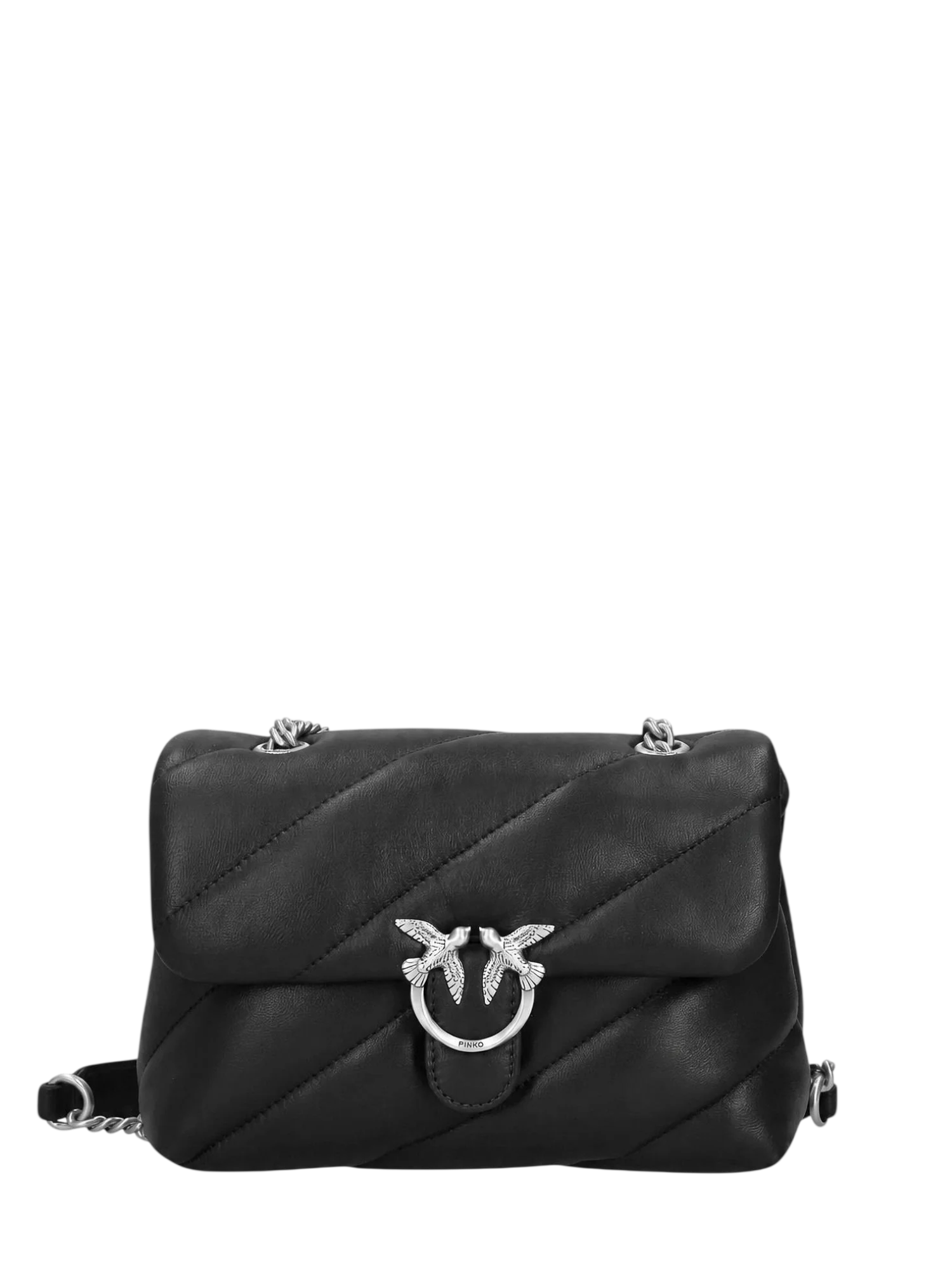 Pinko borsa a spalla Love Bag Puff Mini in pelle nero argento 107617-A0F2 Z99O PINKO 
