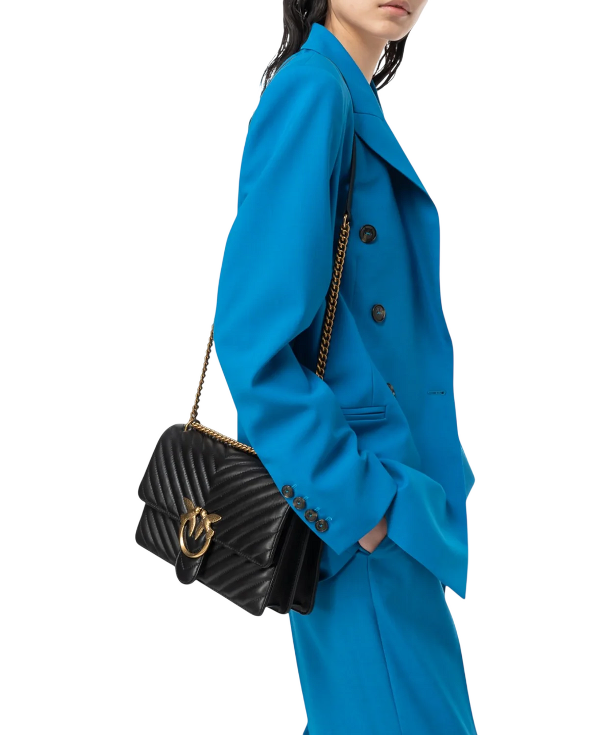 Pinko borsa Love Bag One Classic in pelle trapuntata chevron nero oro 107619-A0GK Z99Q PINKO 
