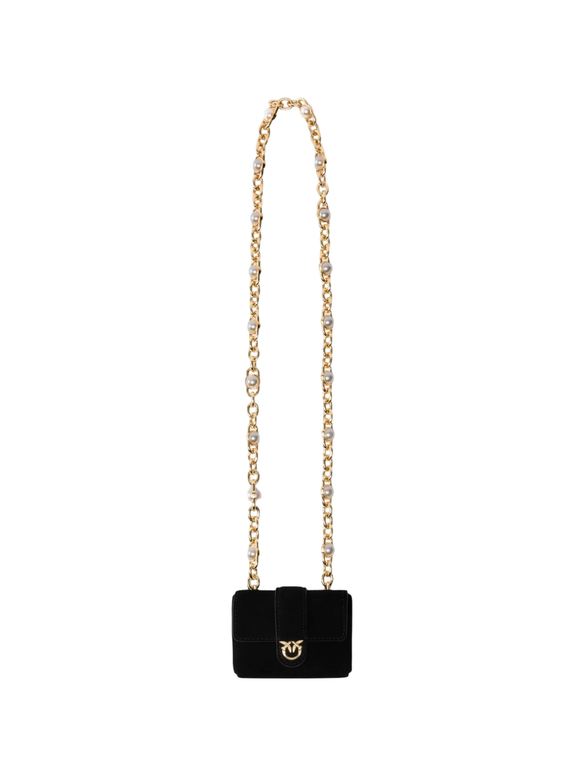 Pinko pochette portacarte Pocket Necklace in suede con catena gioiello nero 107643-A0F6 Z99Y PINKO 