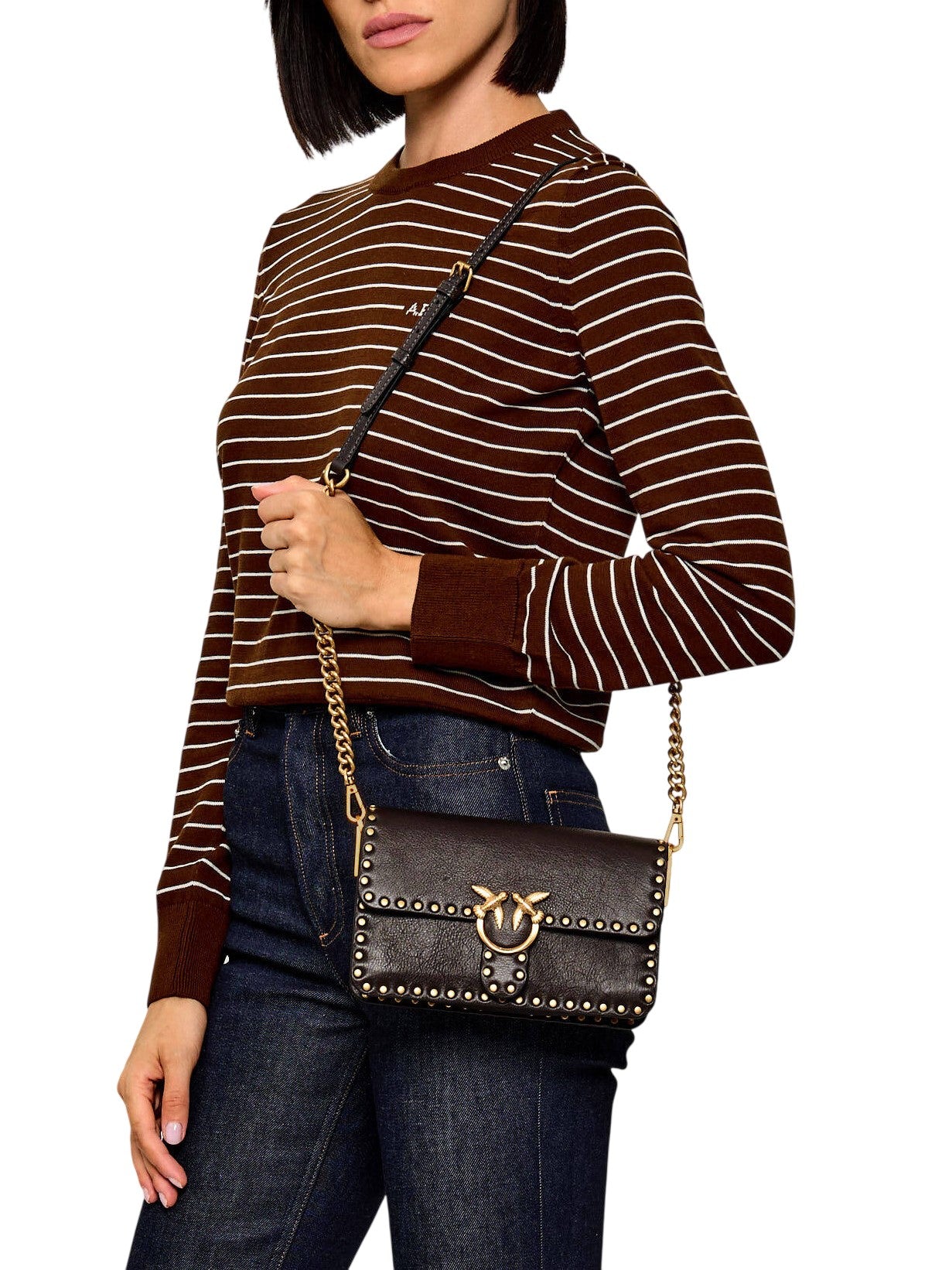 Pinko borsa a tracolla Love Bag One Slouchy con borchie moro oro 107665-A2JG M12Q PINKO 