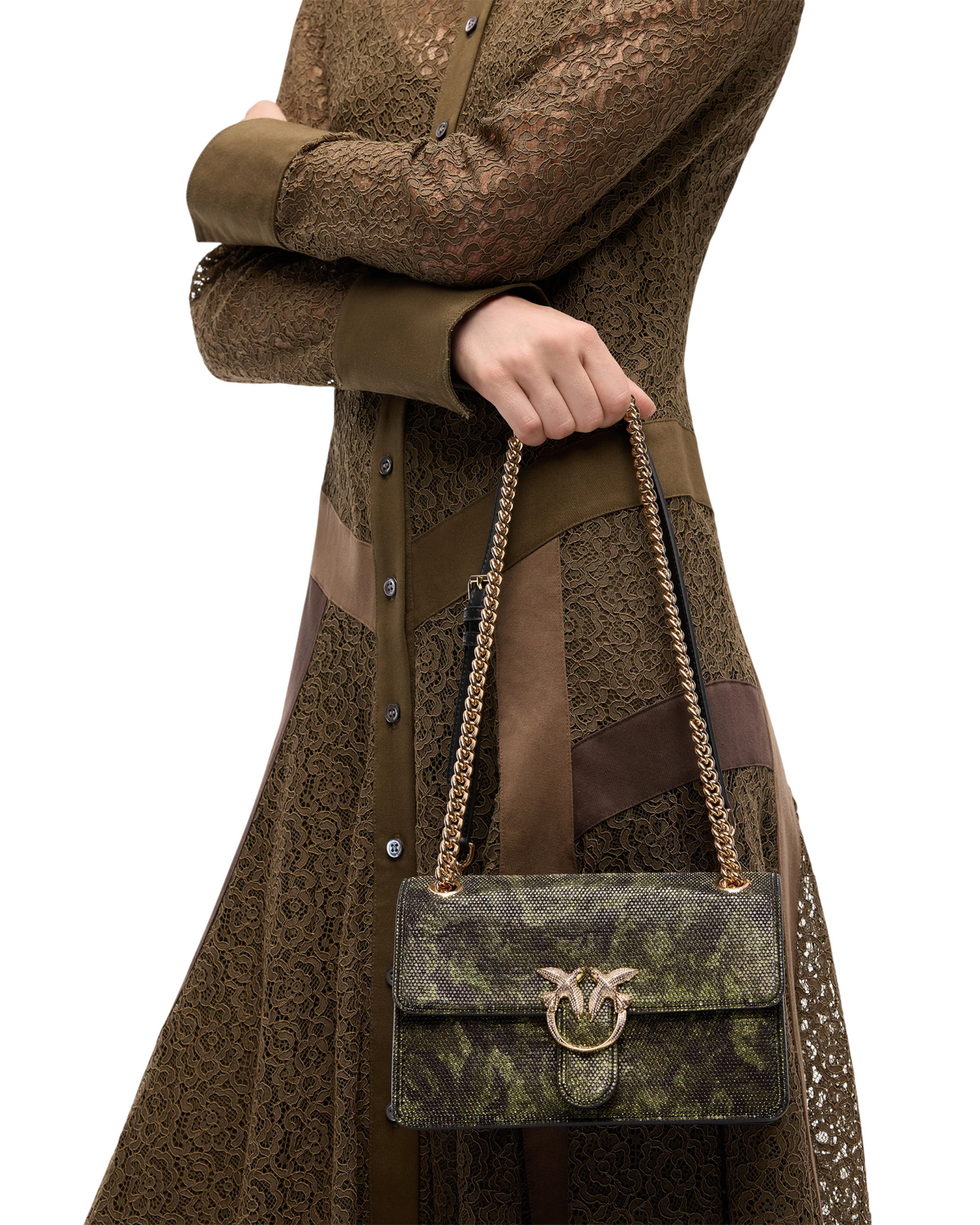 Pinko borsa Love Bag One Mini Light con strass camouflage verde 107675-A3LL ST3Y PINKO 