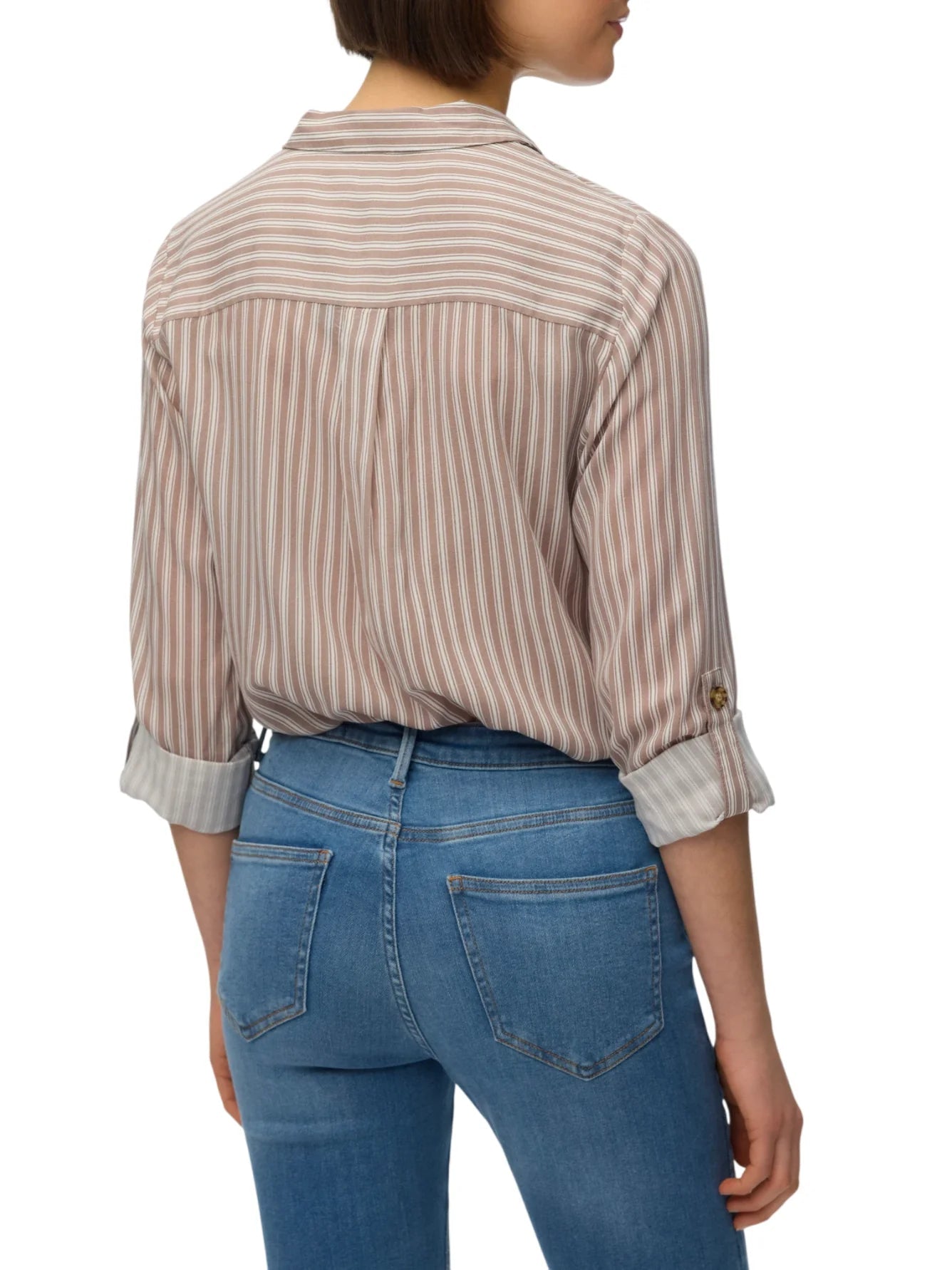 Vero Moda camicia donna a righe con tasconi tortora bianco 10275283 MOON ROCK EVA-SNOW WHITE VERO MODA 