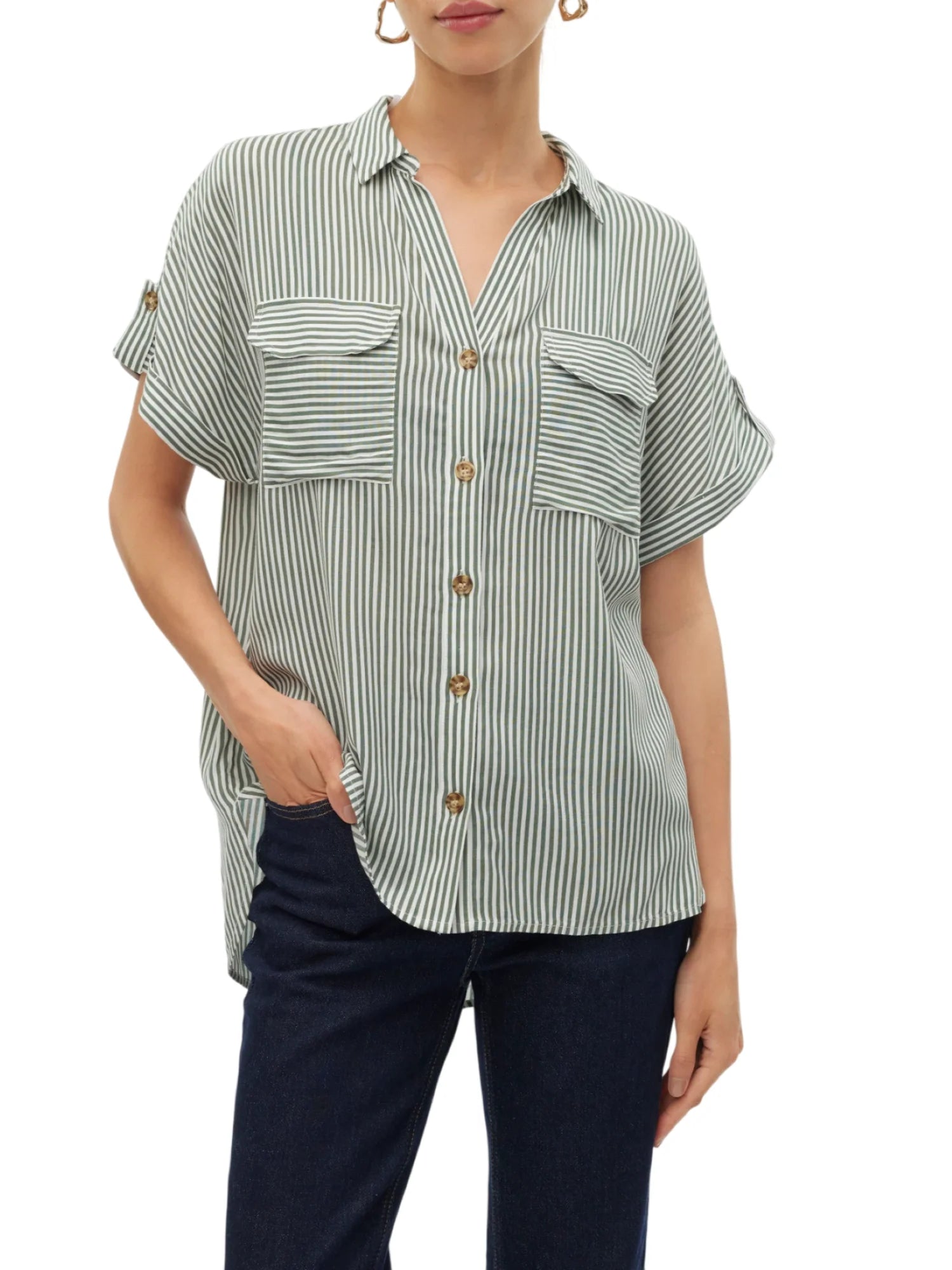 Vero Moda camicia a righe manica corta donna verde bianco 10310139 LAUREL WREATH-SNOW WHITE VERO MODA 