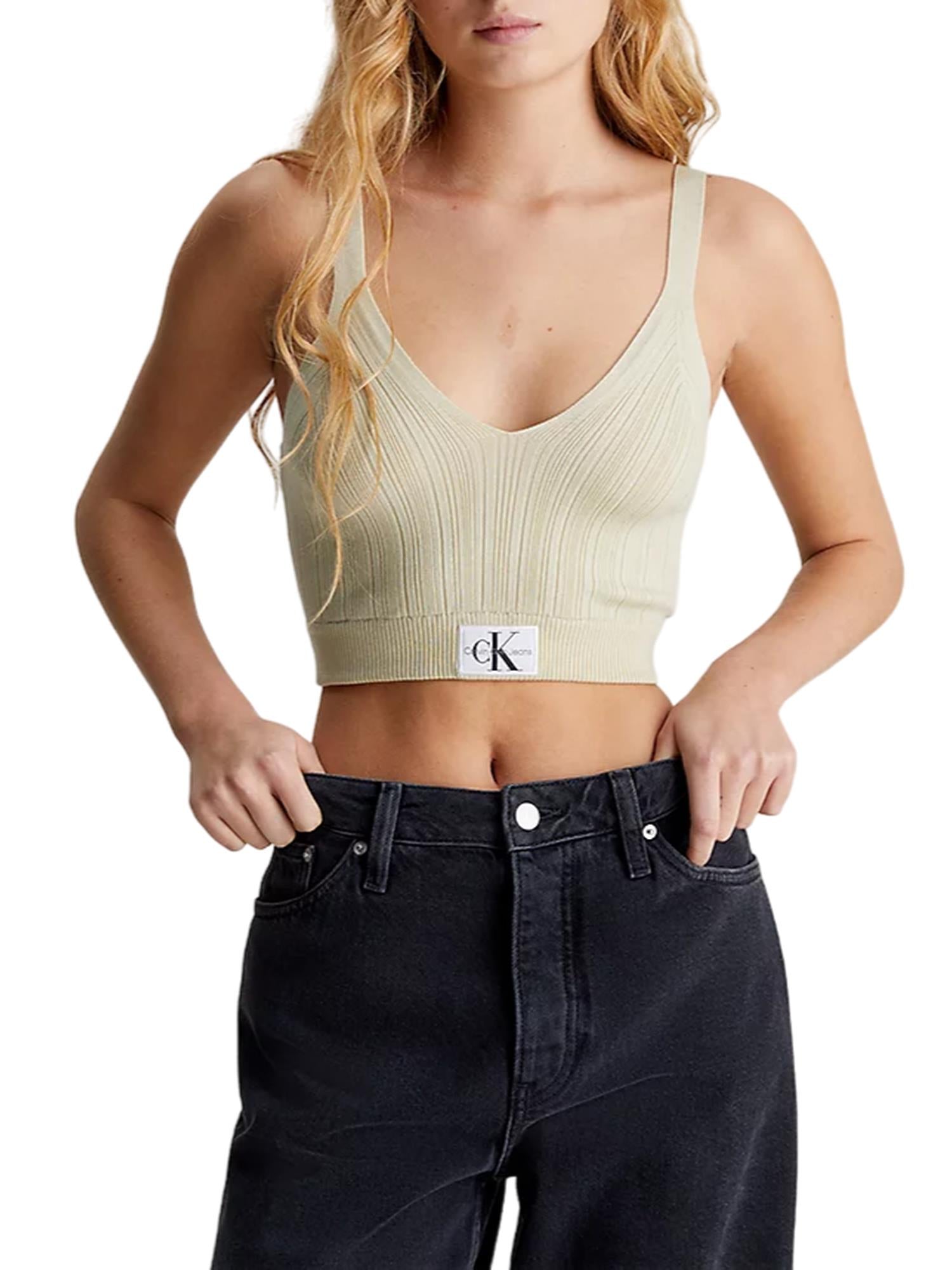 Calvin Klein Jeans top crop in maglia a costine ecrù J20J223152 LFU Calvin Klein Jeans 