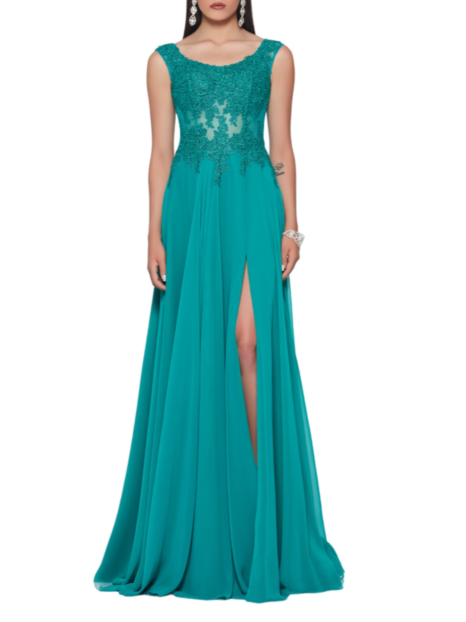 Impero Couture abito da cerimonia con corpino ricamato verde petrolio KD041B VERDE PETROLIO IMPERO Couture 