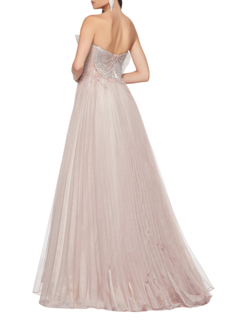 Impero Couture abito da cerimonia in tulle con ricami gioiello rosa cenere MH25007 CIPRIA IMPERO Couture 
