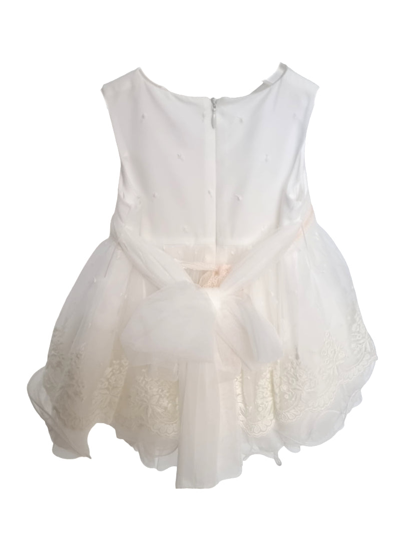 Mimilù abito da cerimonia neonata smanicato in tulle ricamato bianco 360 BLANCO MImilù 