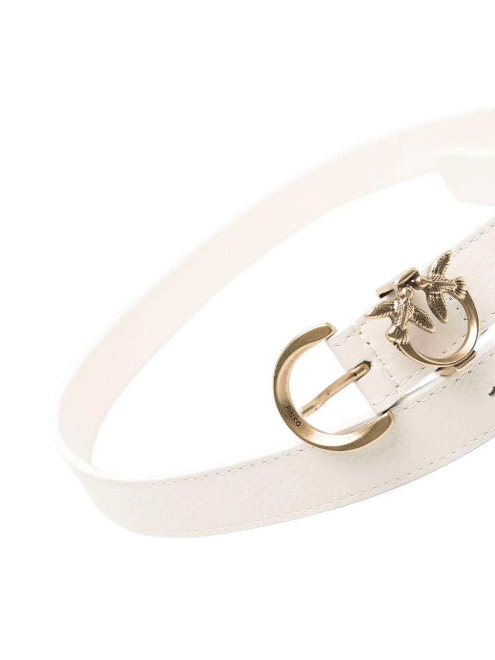 Pinko cintura Tamboril in pelle martellata h 2,5 con logo Love Birds bianco oro 102820-A158 Z14Q PINKO 