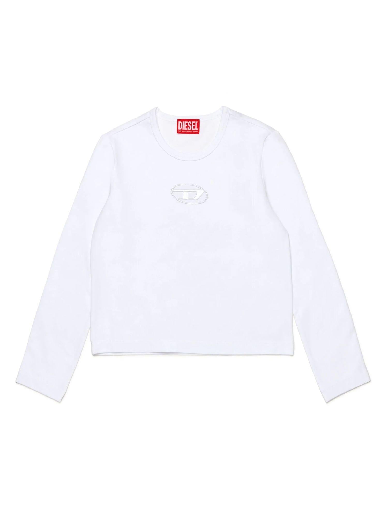 Diesel T-shirt manica lunga con logo iconico bianco J02038-0AFAA K100 DIESEL 