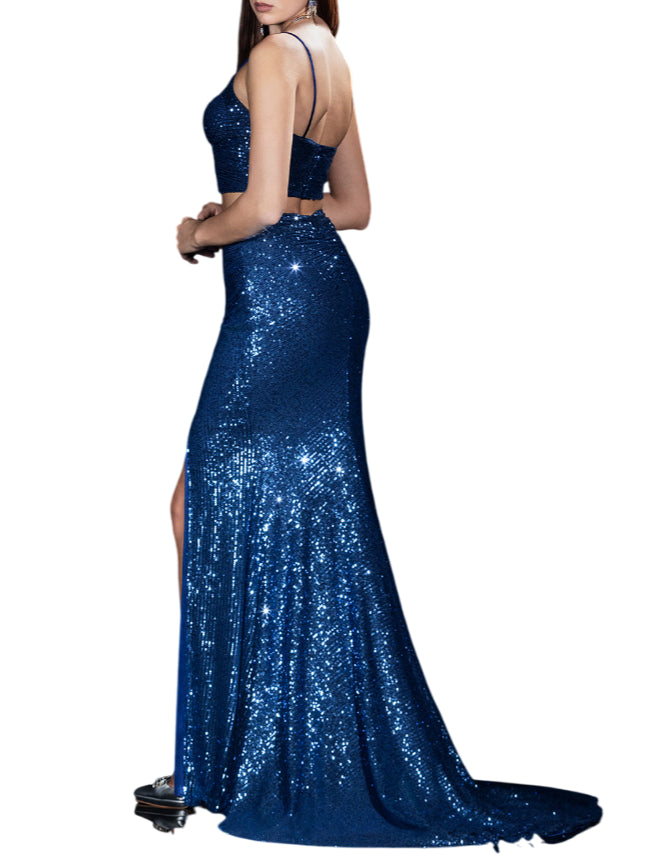 Impero Couture top e gonna da cerimonia con paillettes blu DS2980 BLU IMPERO Couture 