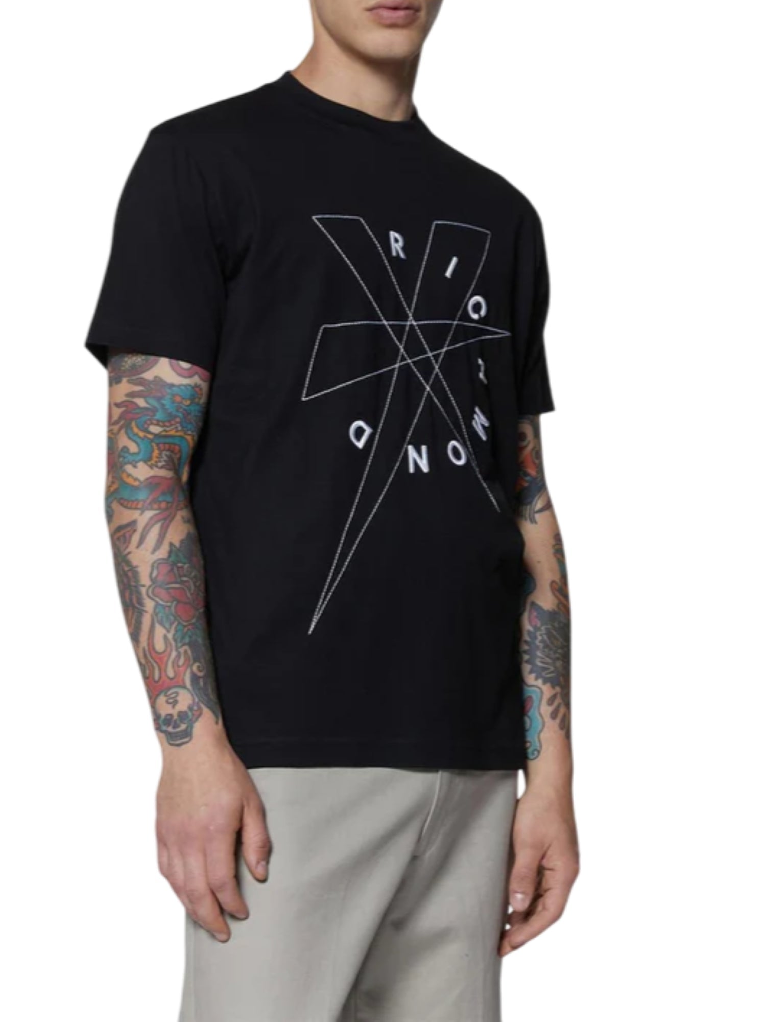 John Richmond T-shirt manica corta con logo ricamato Husillo nero UMP25020TS BLACK John RICHMOND 