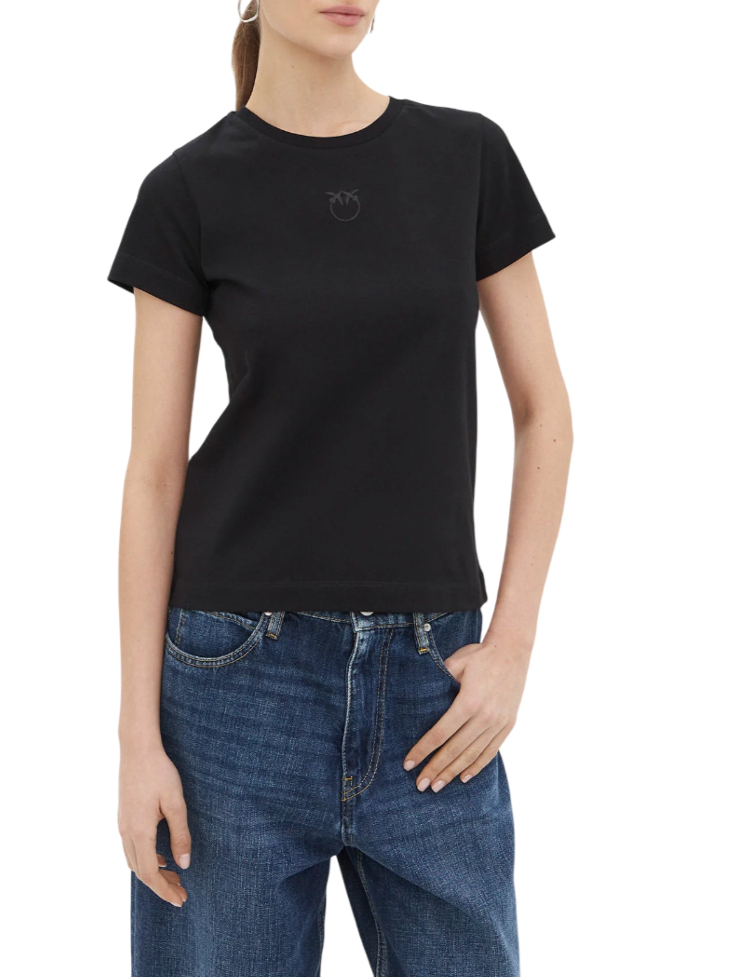 Pinko T-shirt manica corta Bussolotto con logo ricamato nero 100355-A2HN Z99 PINKO 