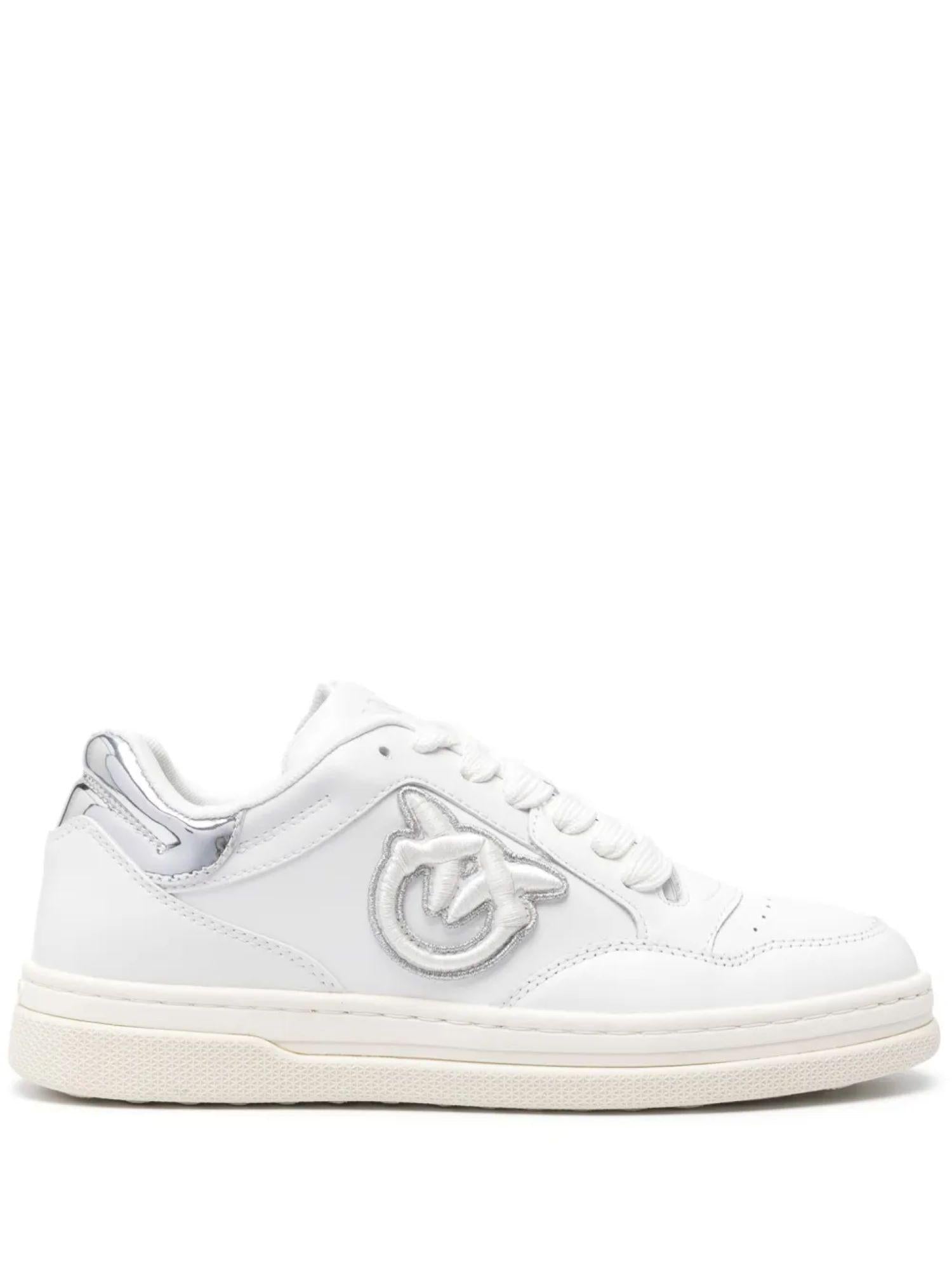 Pinko sneakers Mandy in pelle con logo Love Birds bianco argento SS0077P014 ZI6 PINKO 
