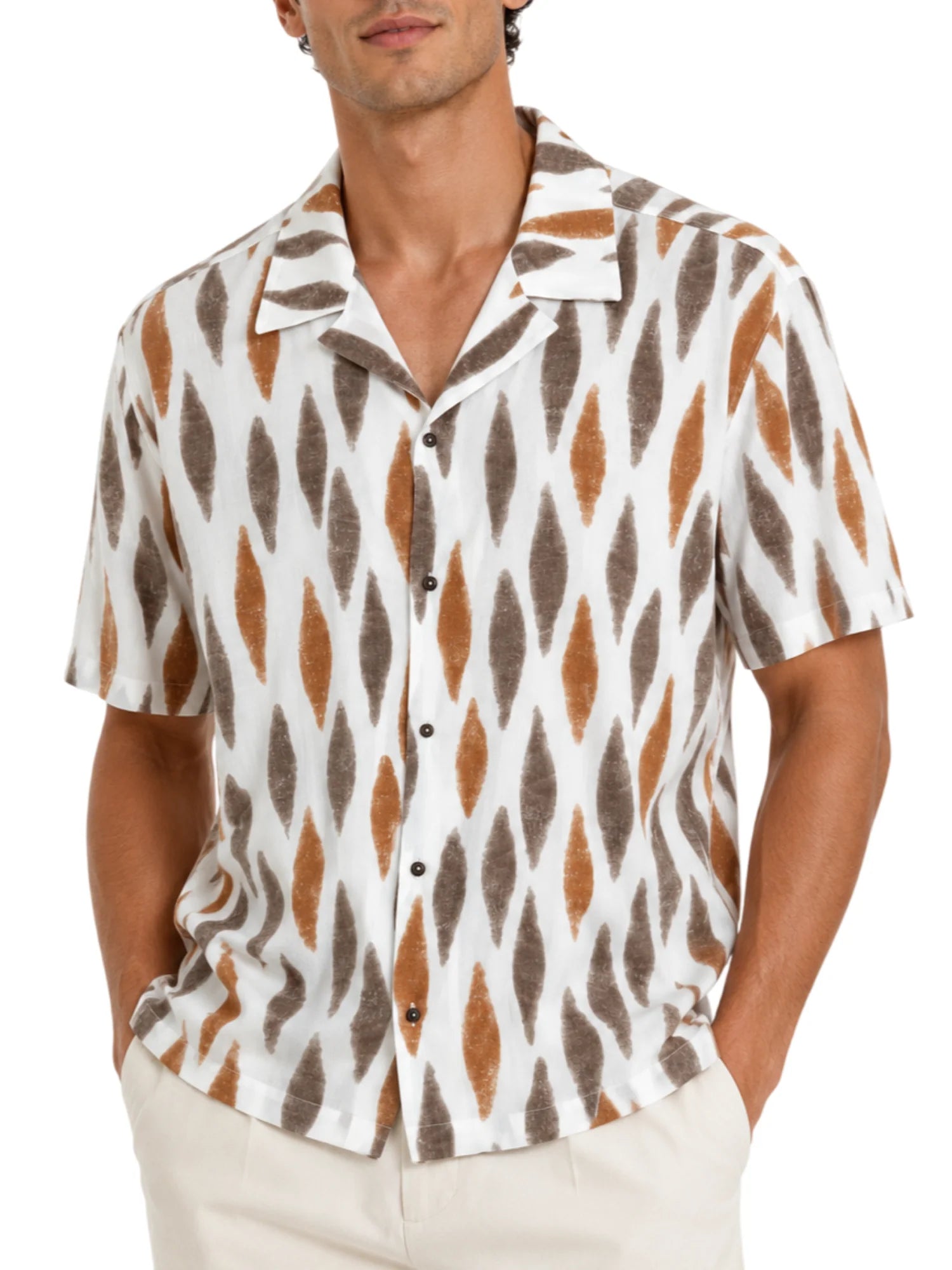 Alta Tensione camicia uomo in fantasia manica corta panna marrone 3191-SABBIA UNICA ALTA TENSIONE 
