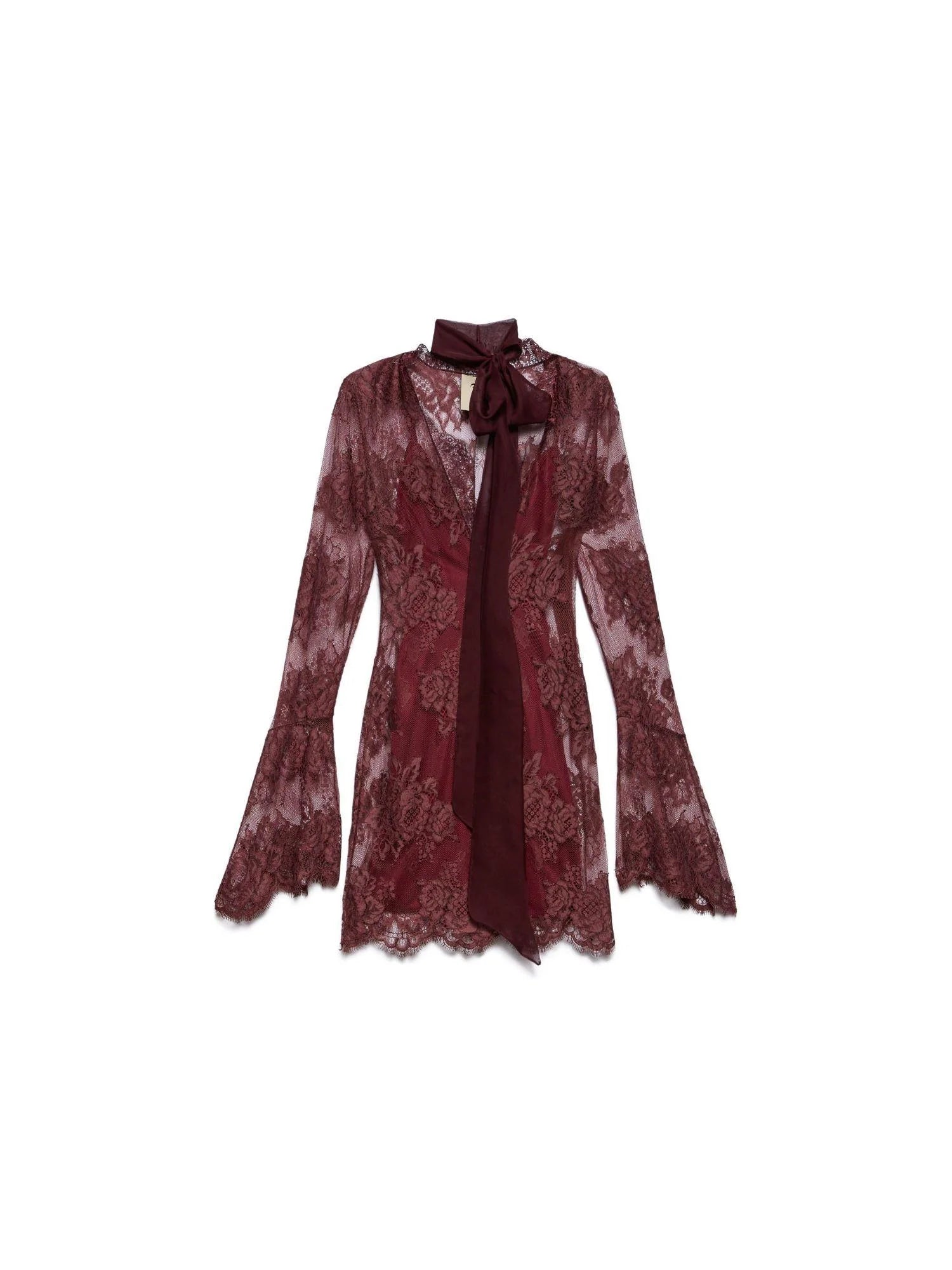 Aniye By abito corto Noa in pizzo con fusciacca borgogna 185034 02490 ANIYE BY 