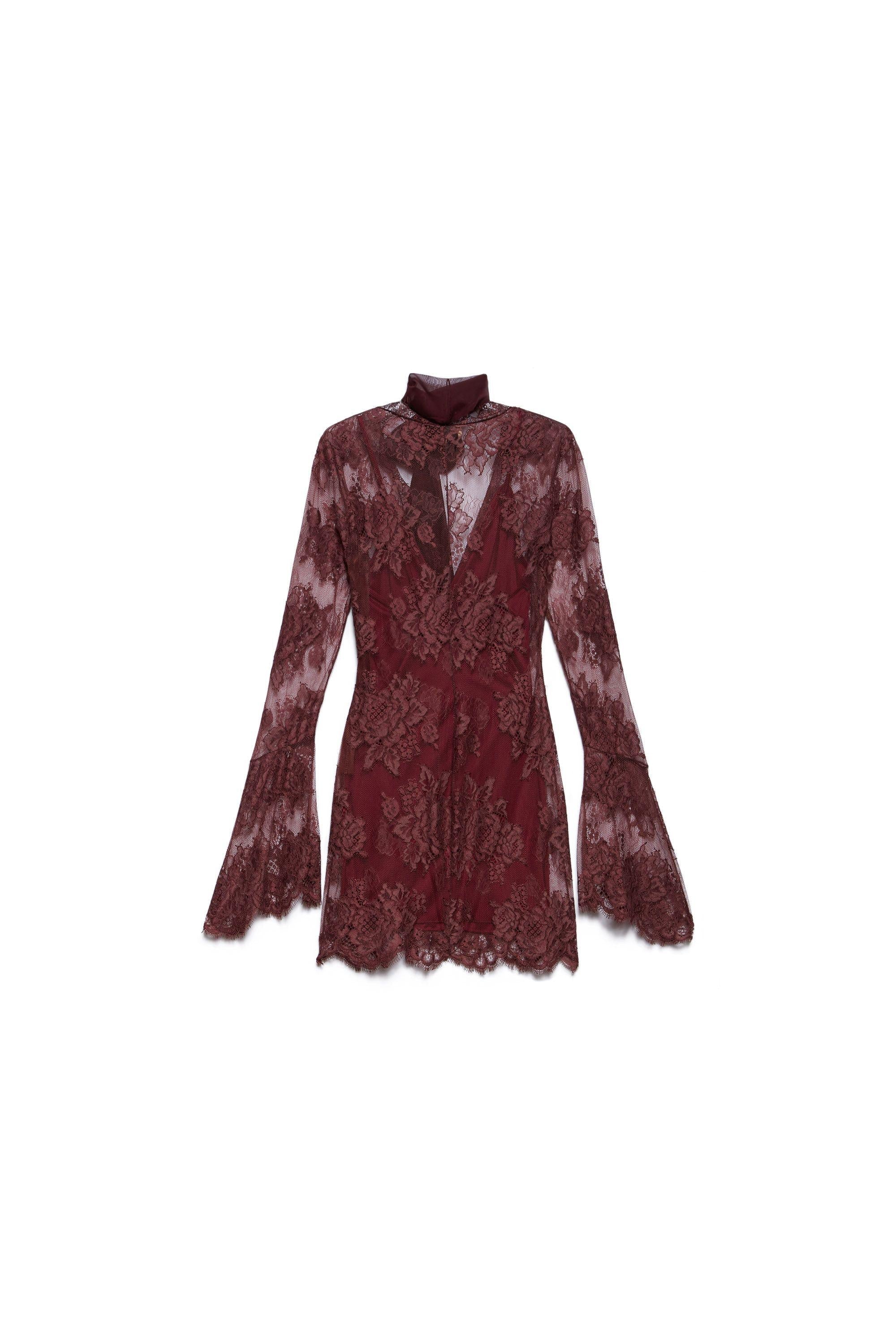 Aniye By abito corto Noa in pizzo con fusciacca borgogna 185034 02490 ANIYE BY 