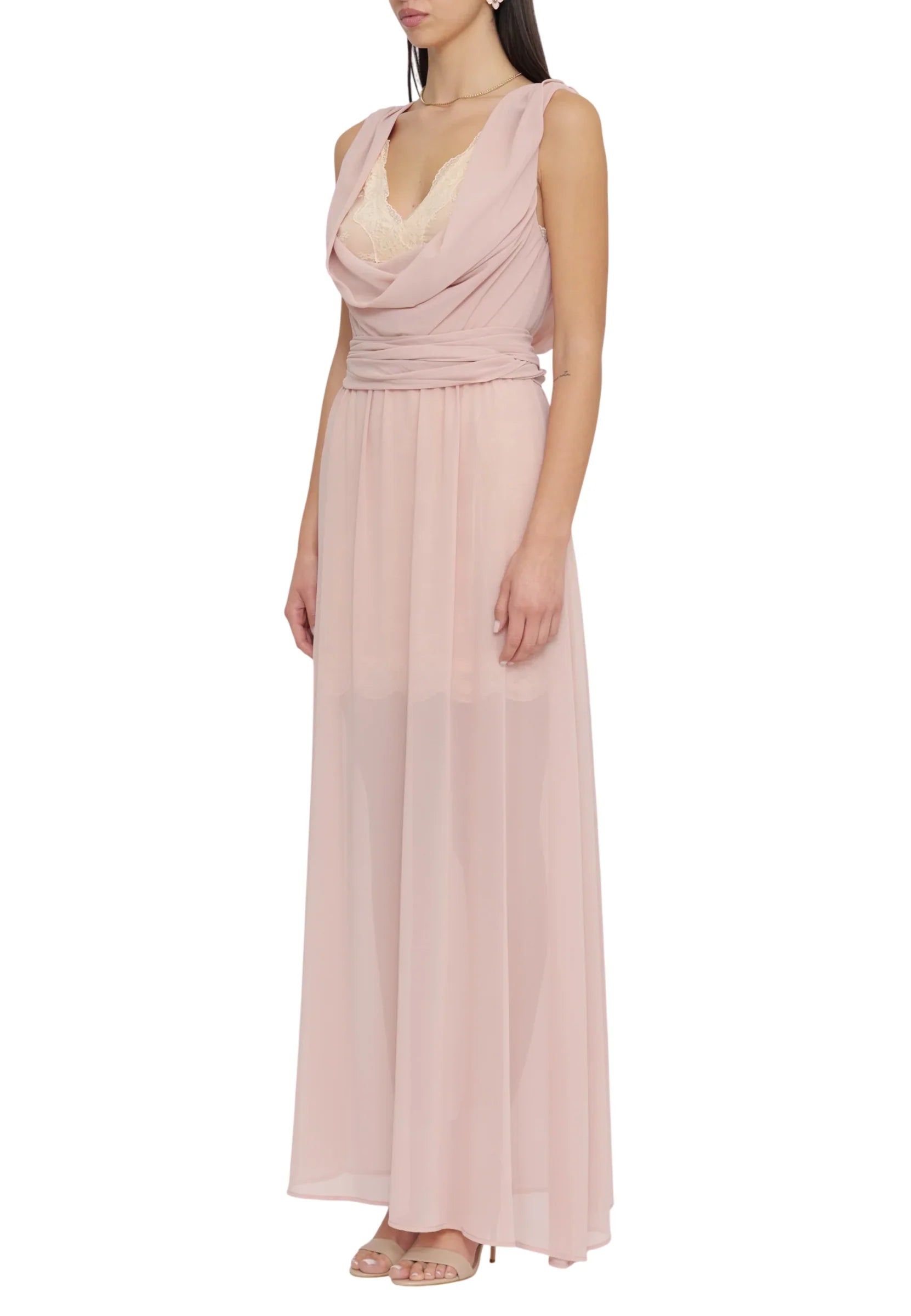 Aniye By abito lungo in georgette con sottoveste in pizzo rosa 185205 02486 ANIYE BY 