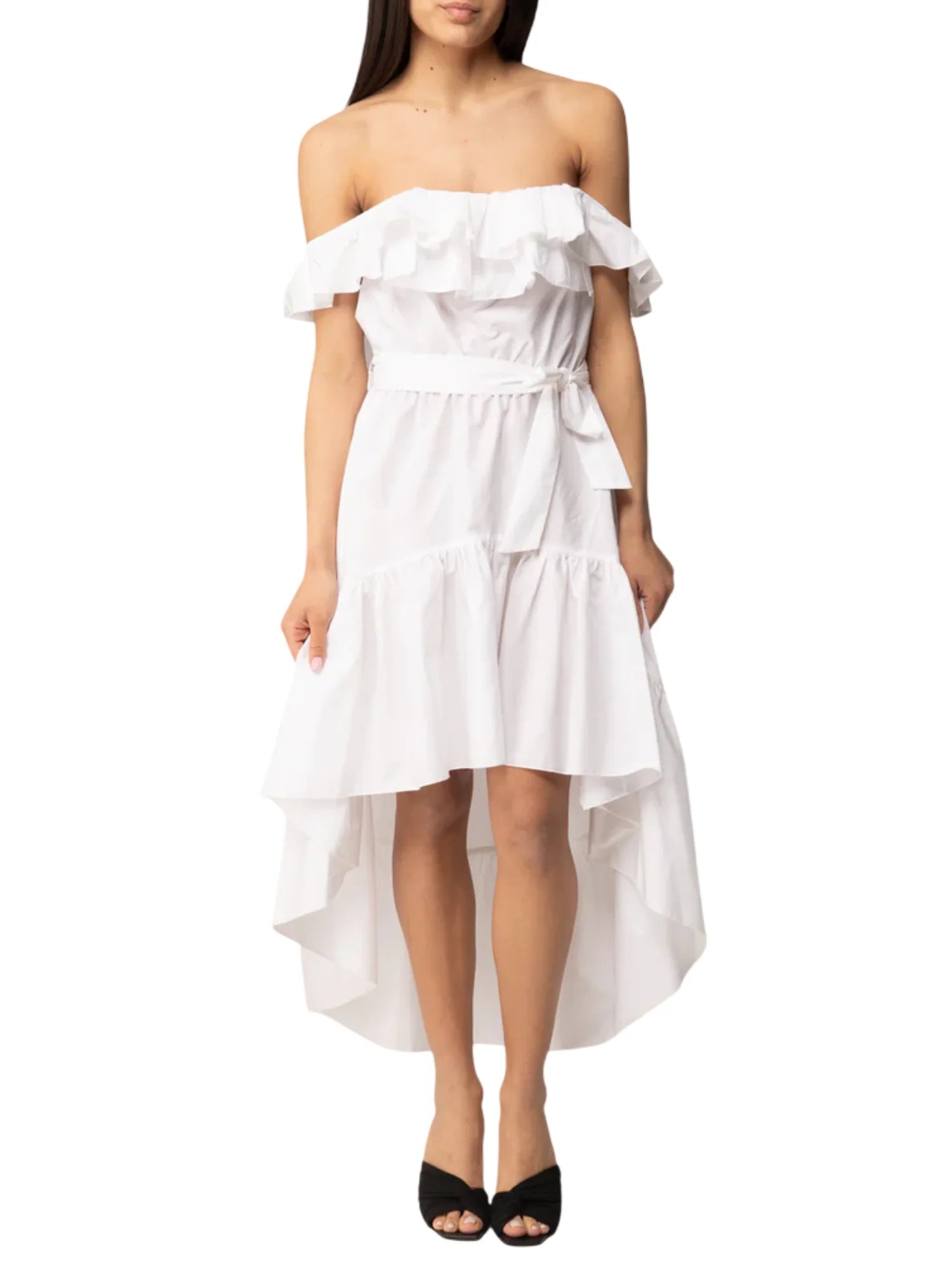 Aniye By abito in cotone con rouches e balze bianco 185304 02485 ANIYE BY 