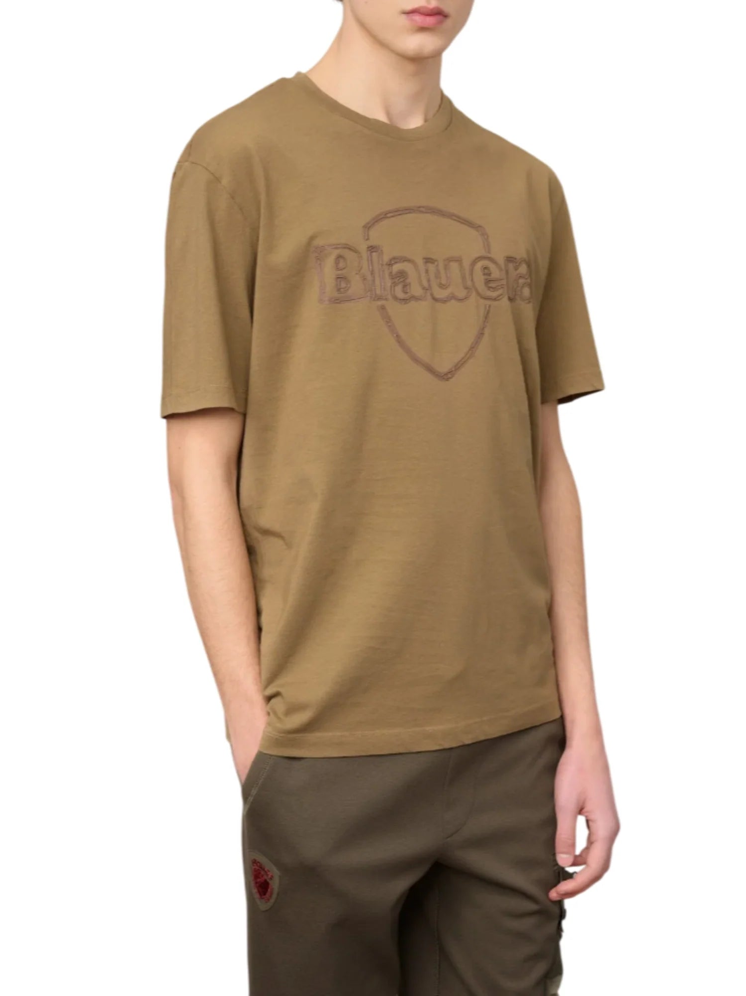Blauer T-shirt manica corta uomo con logo marrone 26SBLUH02301-007439 340 BLAUER 
