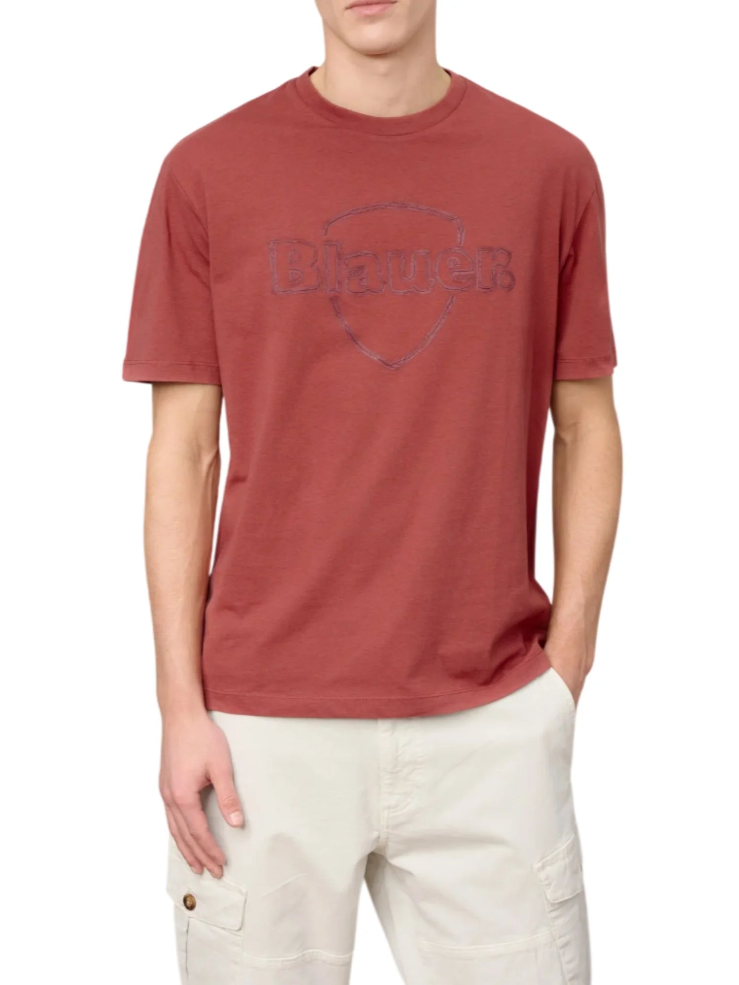 Blauer T-shirt manica corta uomo con logo color mattone 26SBLUH02301-007439 586 BLAUER 