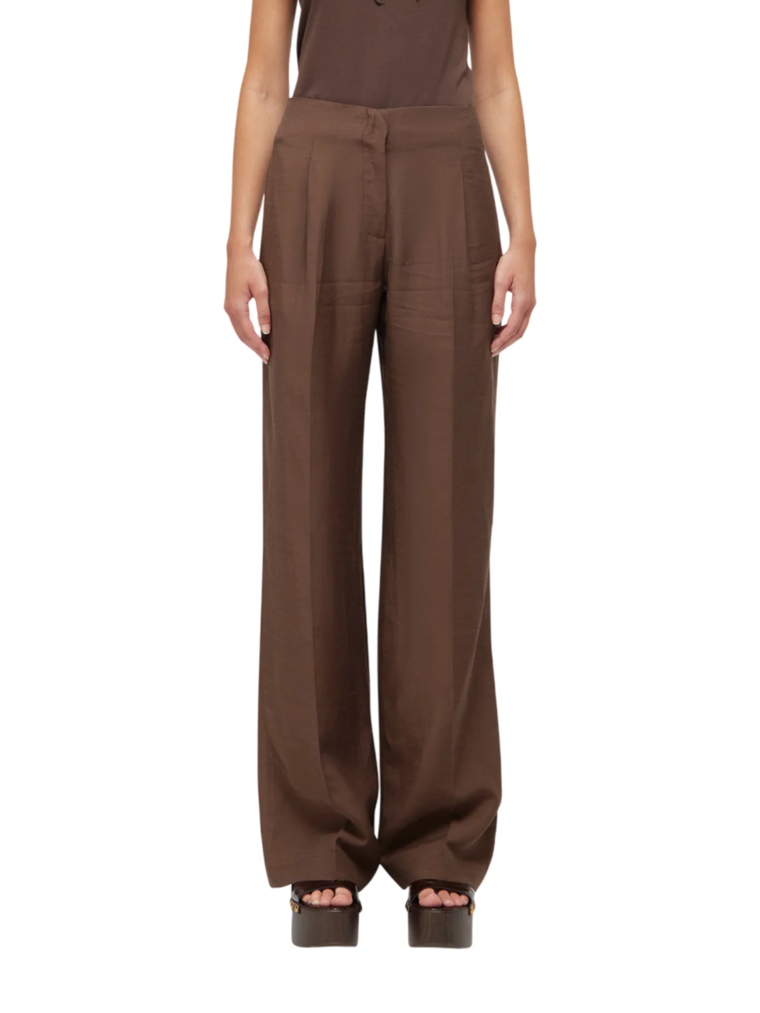 Blugirl pantaloni wide leg misto lino marrone RA6094T8823 90913 BLUGIRL 