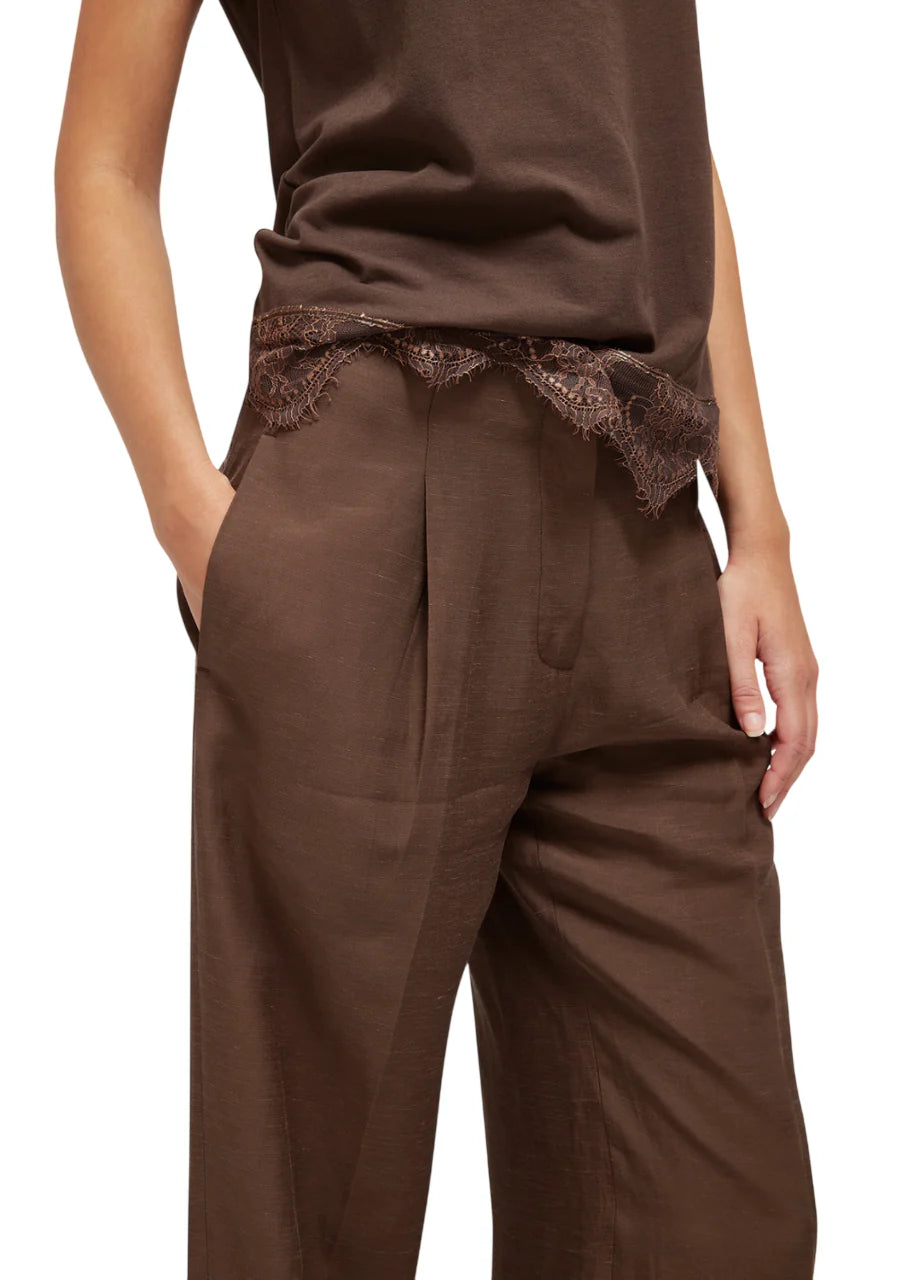 Blugirl pantaloni wide leg misto lino marrone RA6094T8823 90913 BLUGIRL 