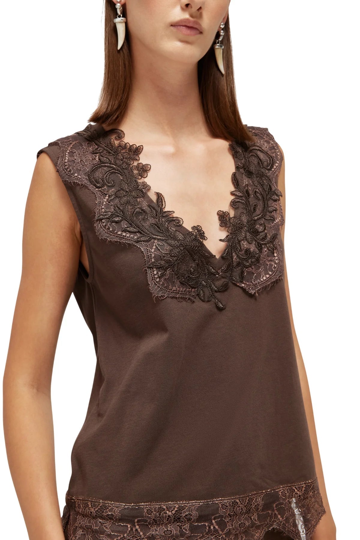 Blugirl T-shirt smanicata con ricami floreali marrone RA6152J5003 90913 BLUGIRL 