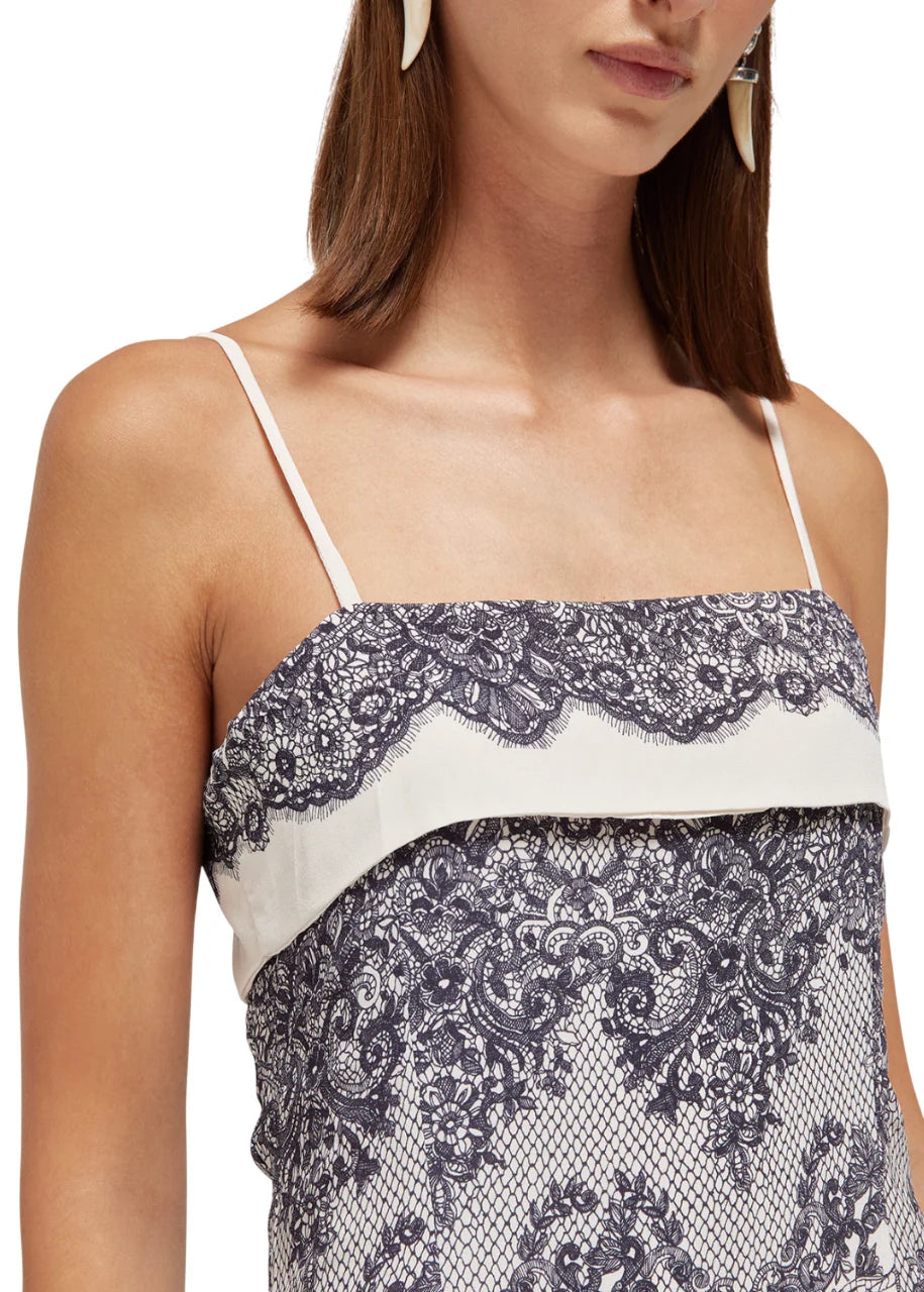 Blugirl abito lungo in viscosa stampa pizzo panna blu RA6160T523A P9401 BLUGIRL 