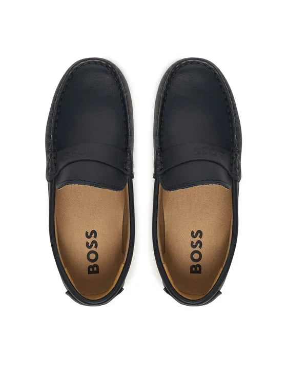 Boss mocassini bambino in pelle blu J52808 BLU ELETTRICO BOSS 