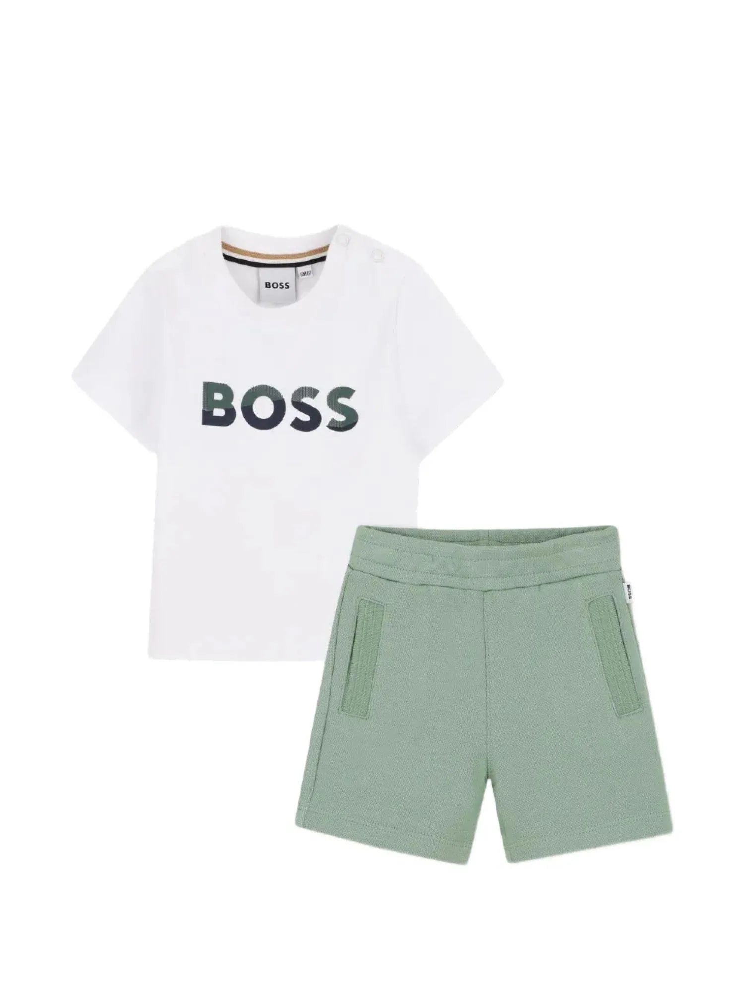Boss completo neonato T-shirt e shorts bianco verde J52851 BAIA VERDE BOSS 