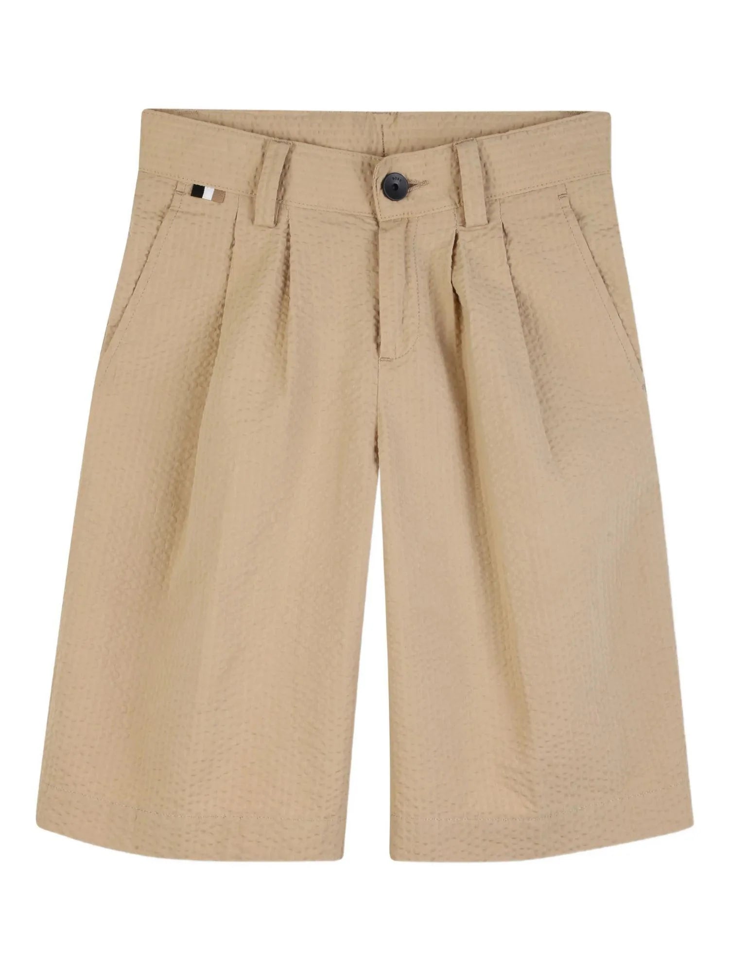 Boss bermuda bambino con pinces in cotone martellato beige J52923 BEIGE BOSS 