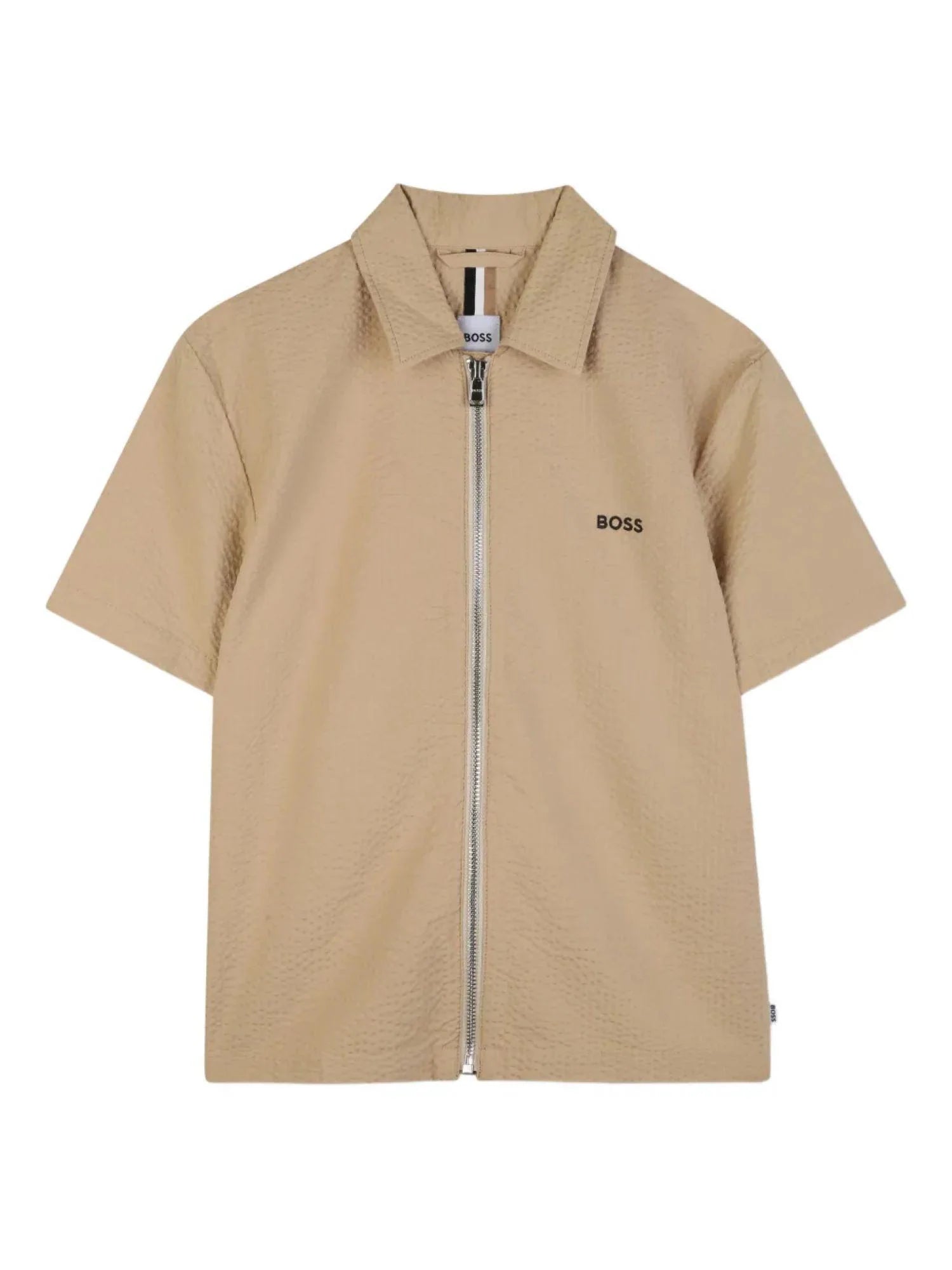 Boss camicia bambino con zip in cotone martellato beige J52946 BEIGE BOSS 